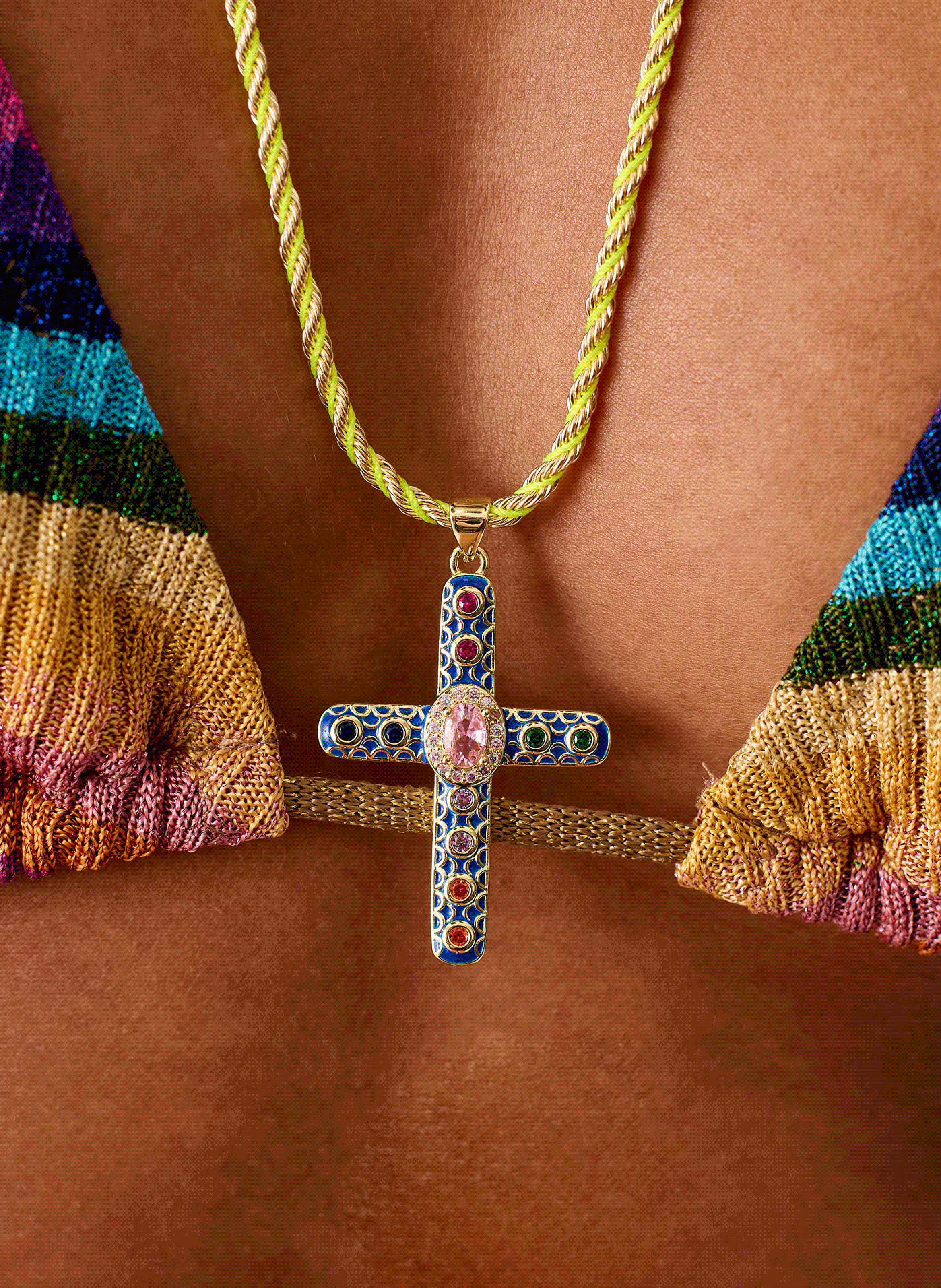Chain necklace with colorful cord and pendant HIPANEMA Blue