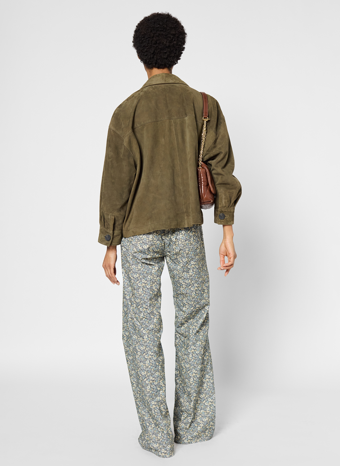 Veste droite en cuir velours GERARD DAREL Kaki