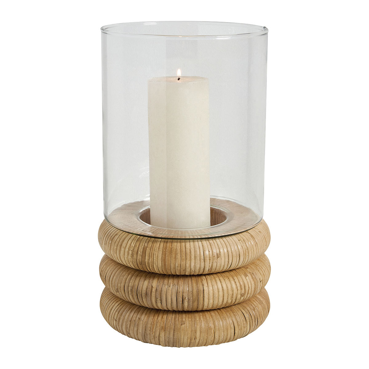 Glass and rattan Boline candle holder - large size - ø 20 x 33 cm BLANC D'IVOIRE Beige