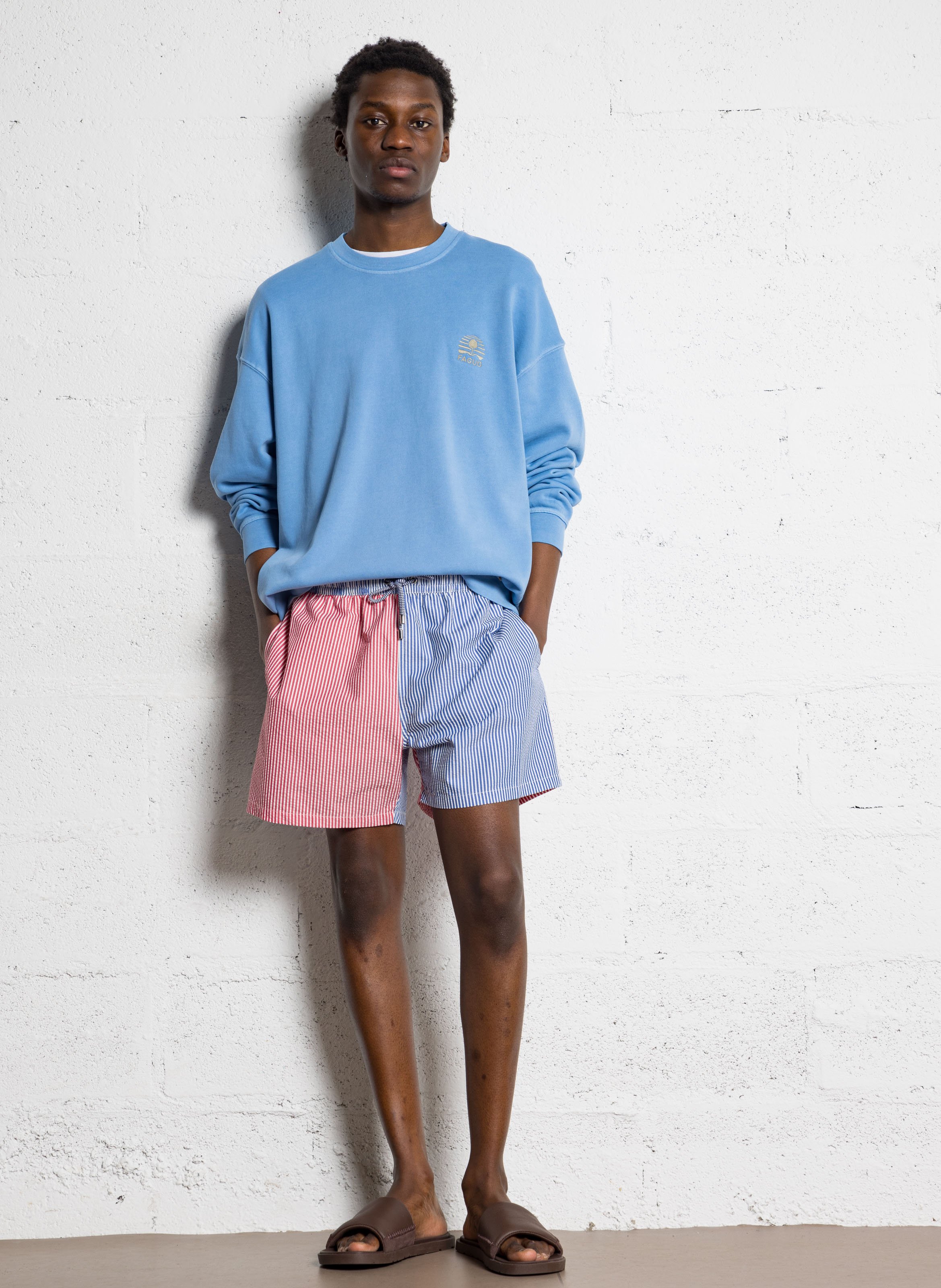 Striped blended cotton swim shorts FACONNABLE Blue