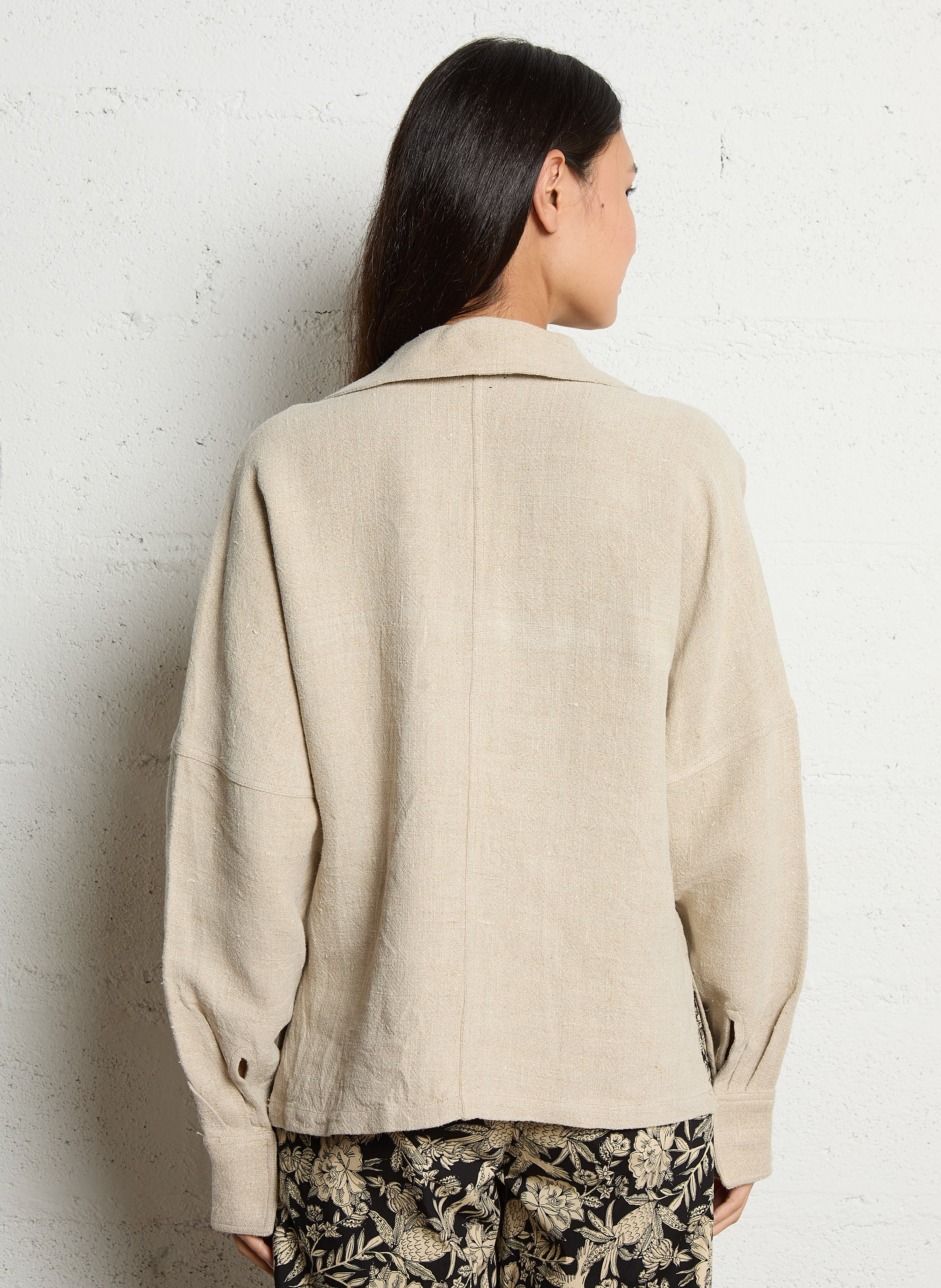 Top col v en lin Beige