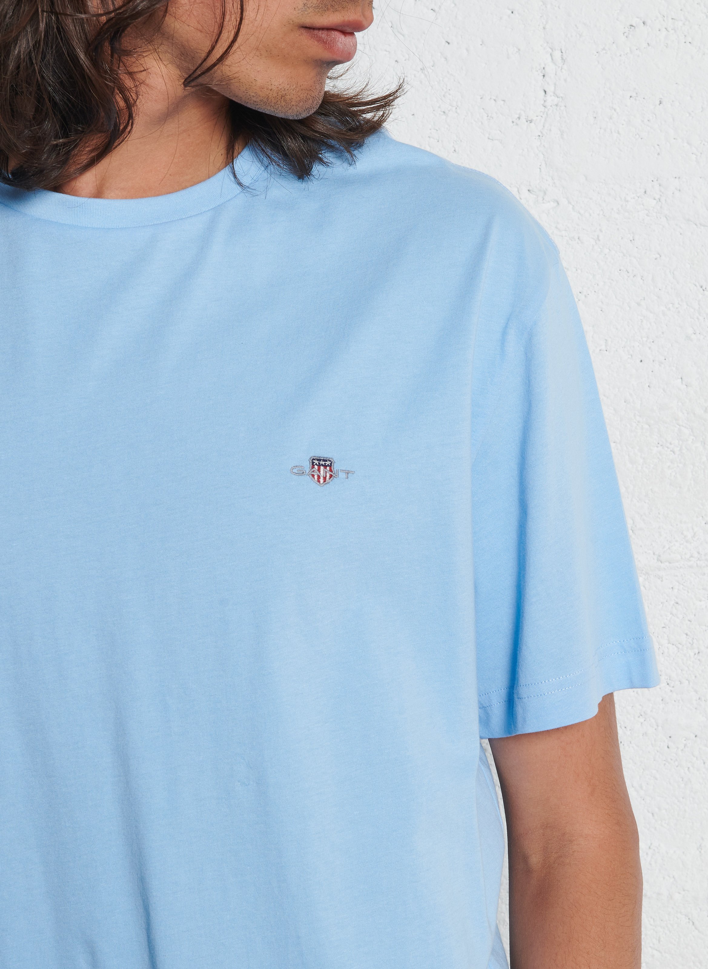 Straight cotton round-neck T-shirt GANT Blue