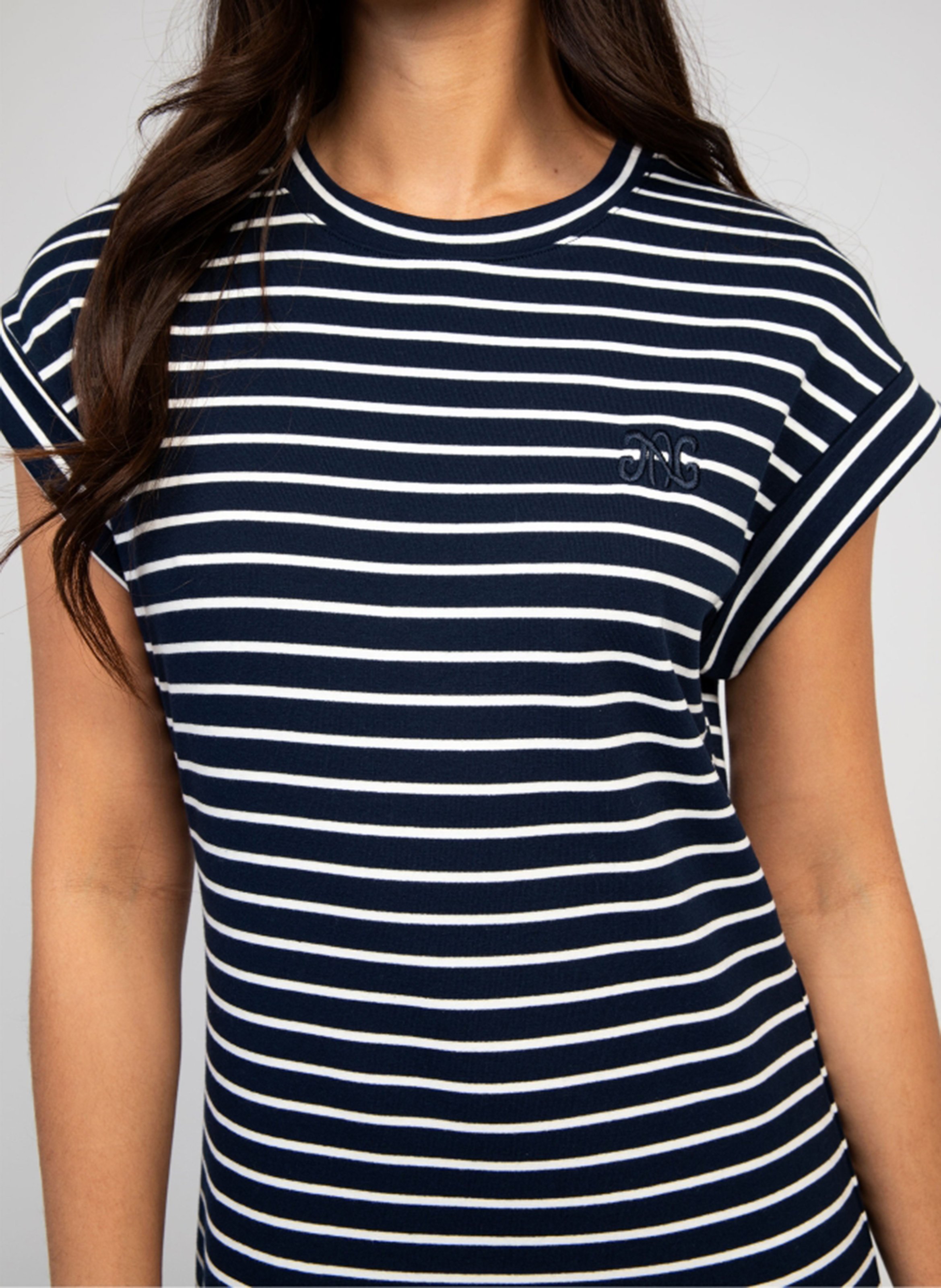 Round-neck striped cotton-blend midi dress AN'GE Blue