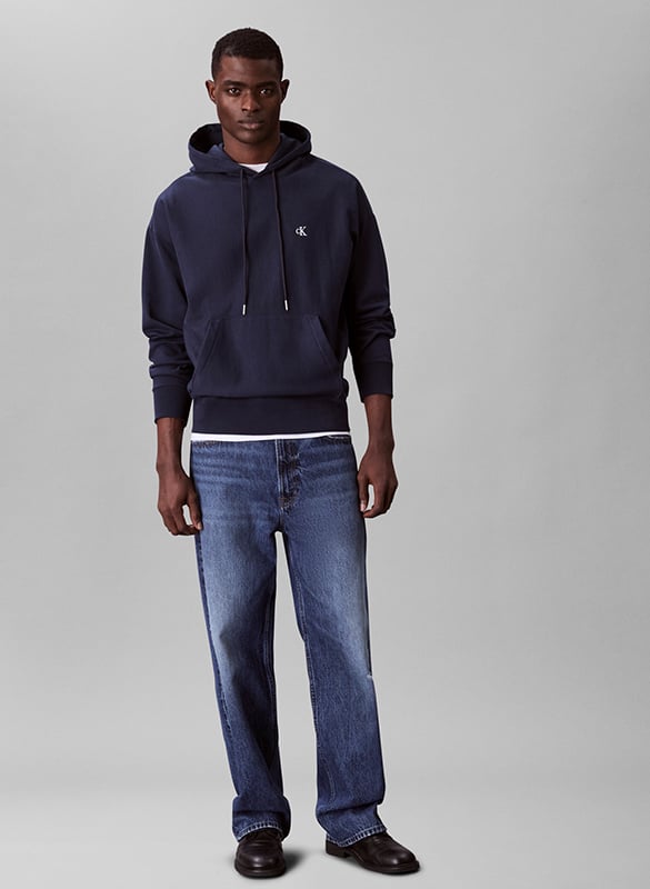 Sweat à capuche uni en coton mélangé CALVIN KLEIN Bleu