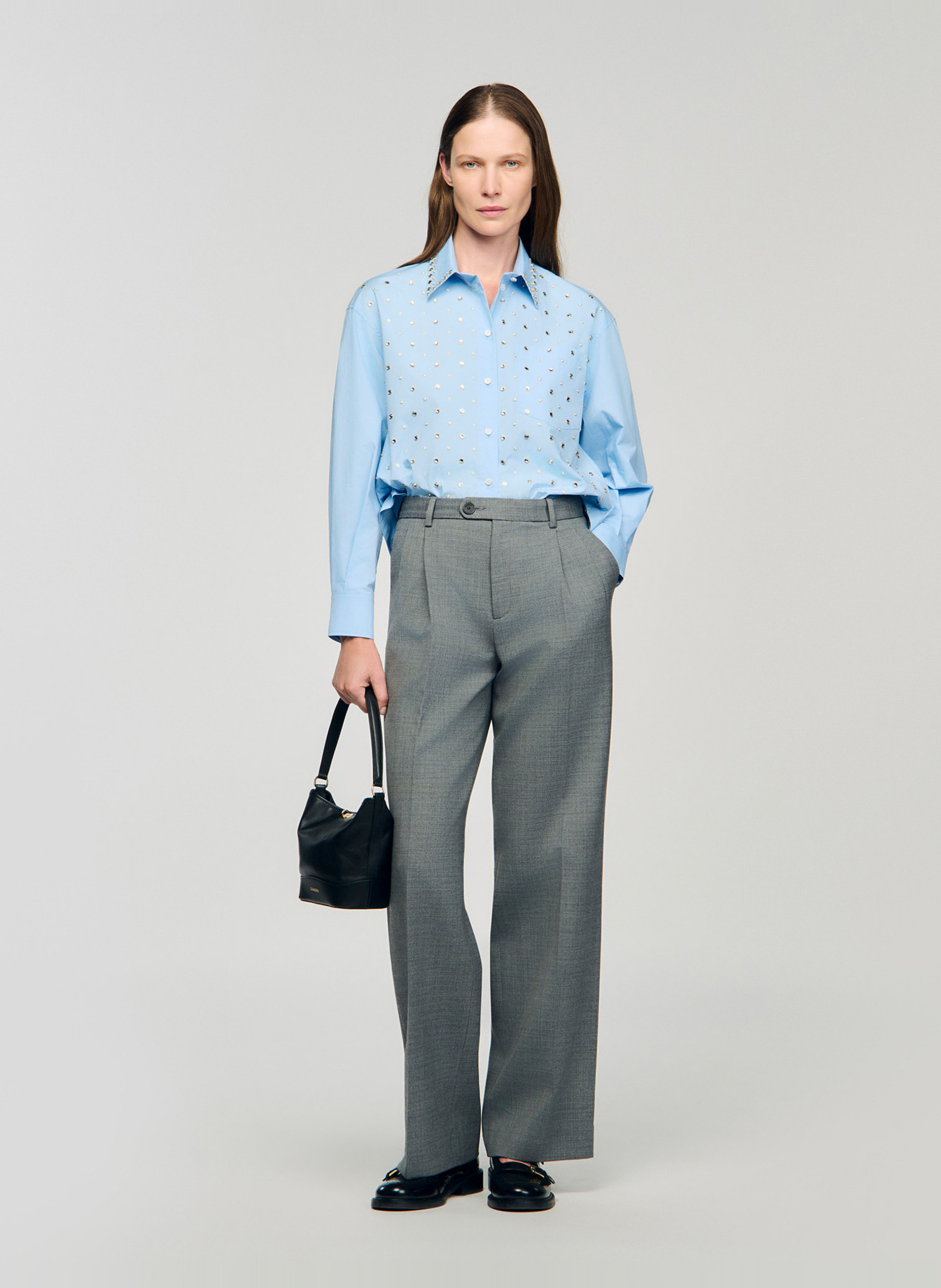 Oversized short shirt with rhinestones SANDRO Blue