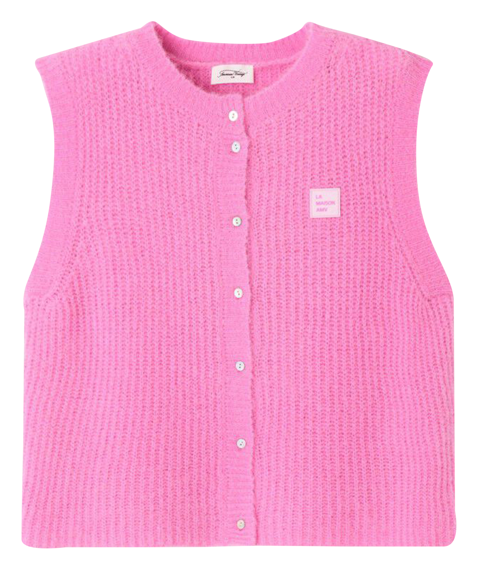Sleeveless fluffy knit buttoned cardigan AMERICAN VINTAGE Pink