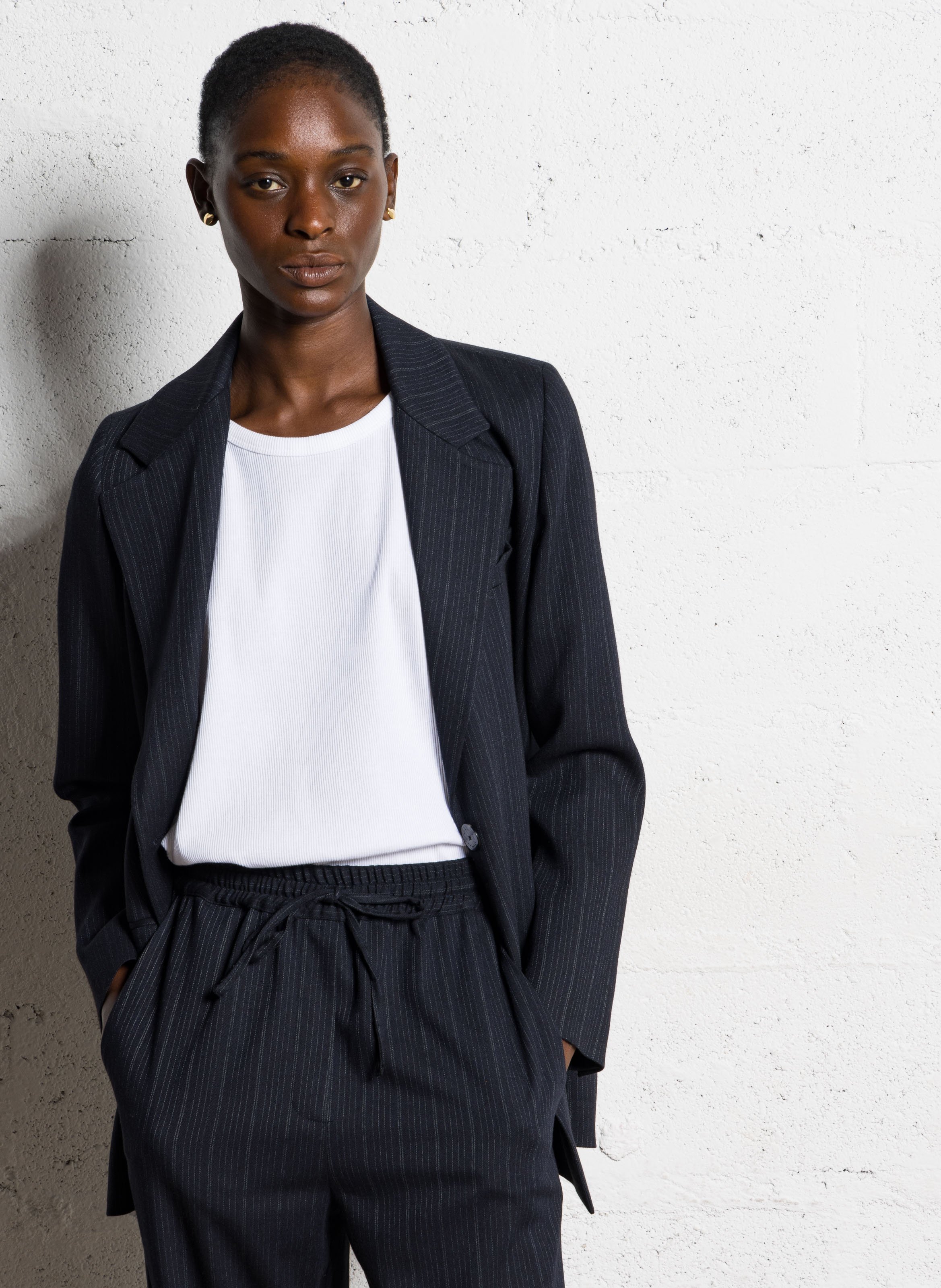 Veste col tailleur masculine en laine vierge MARGAUX LONNBERG Bleu