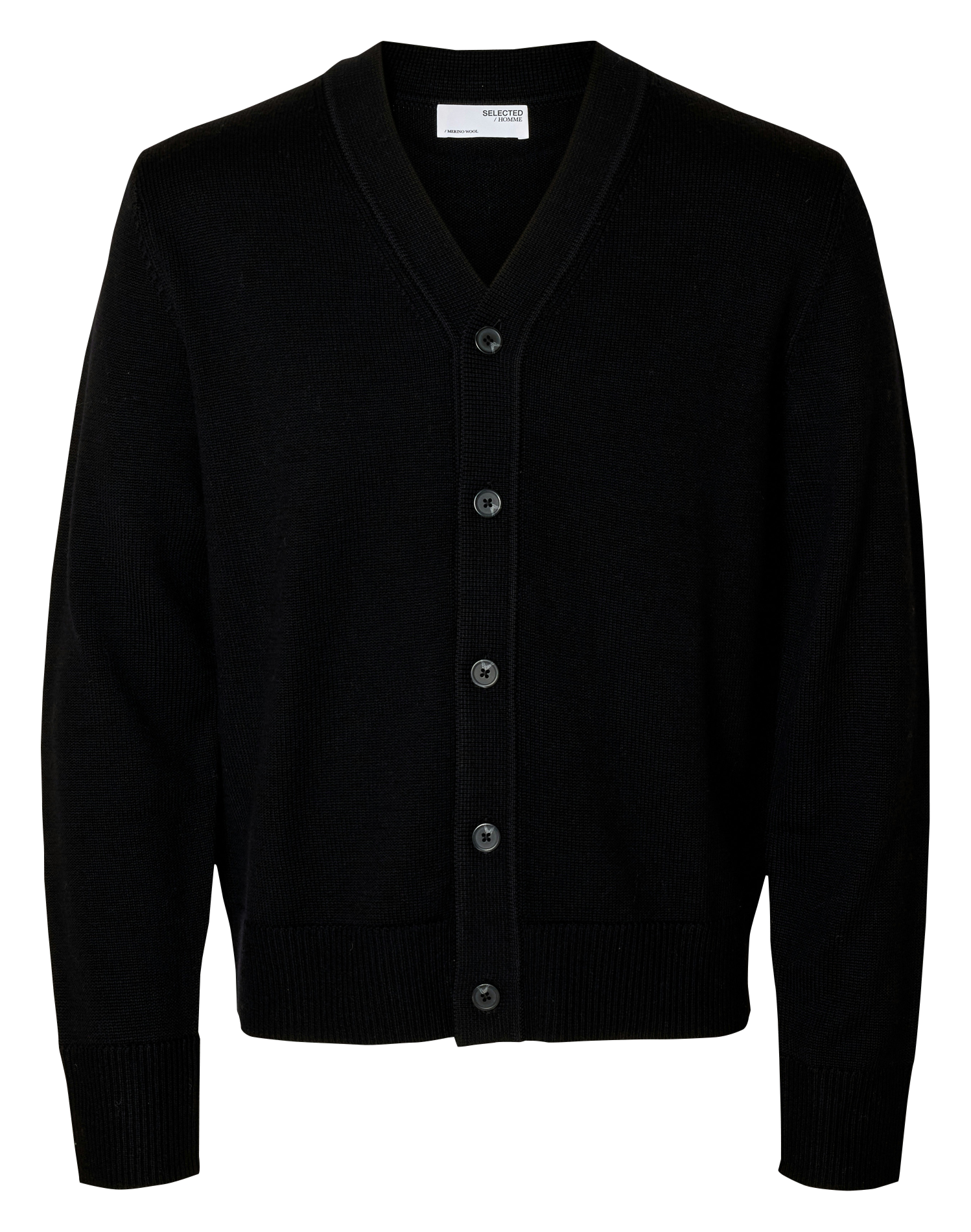 Cardigan col V uni en laine SELECTED Noir