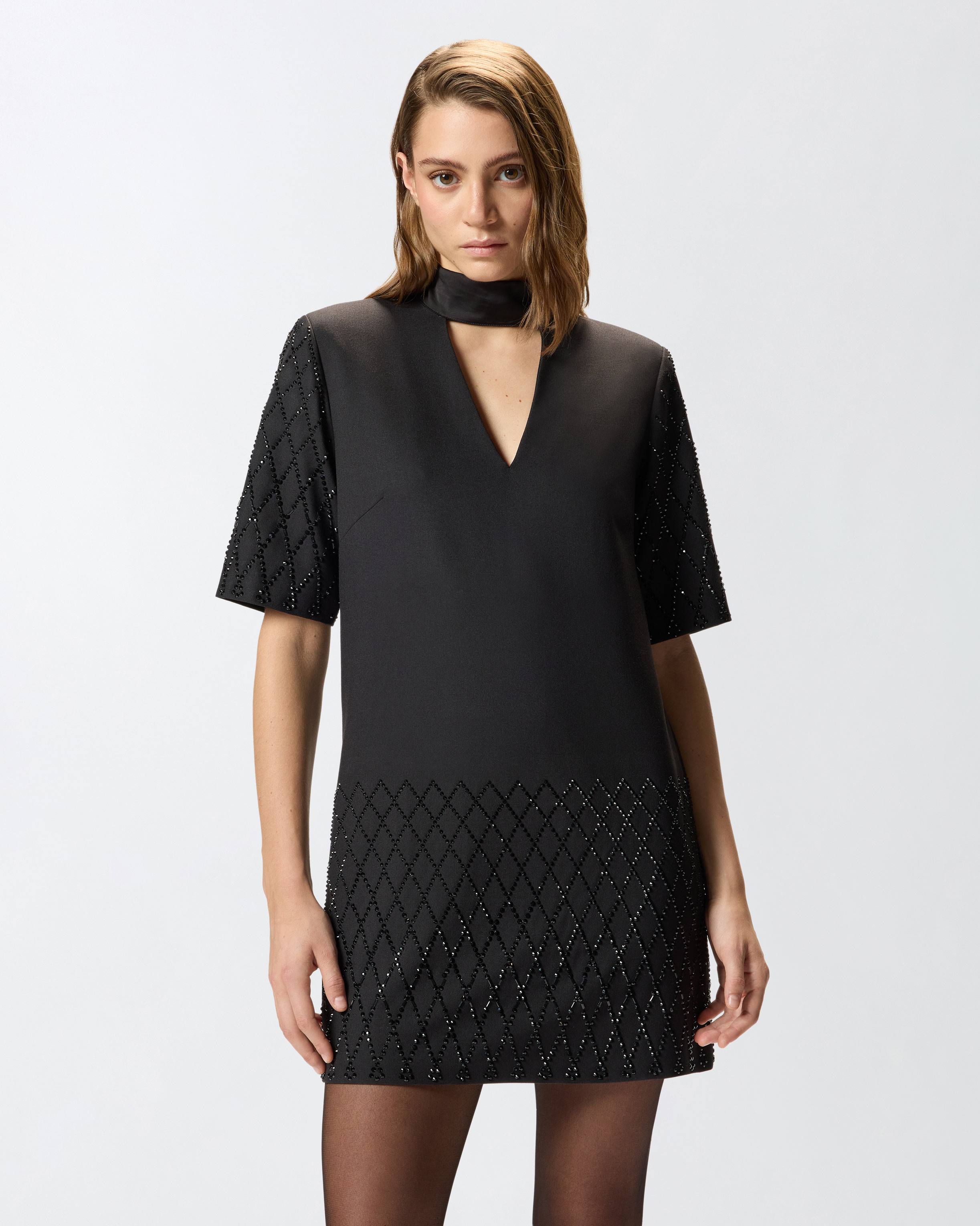 T-shirt dress with rhinestones PINKO Black