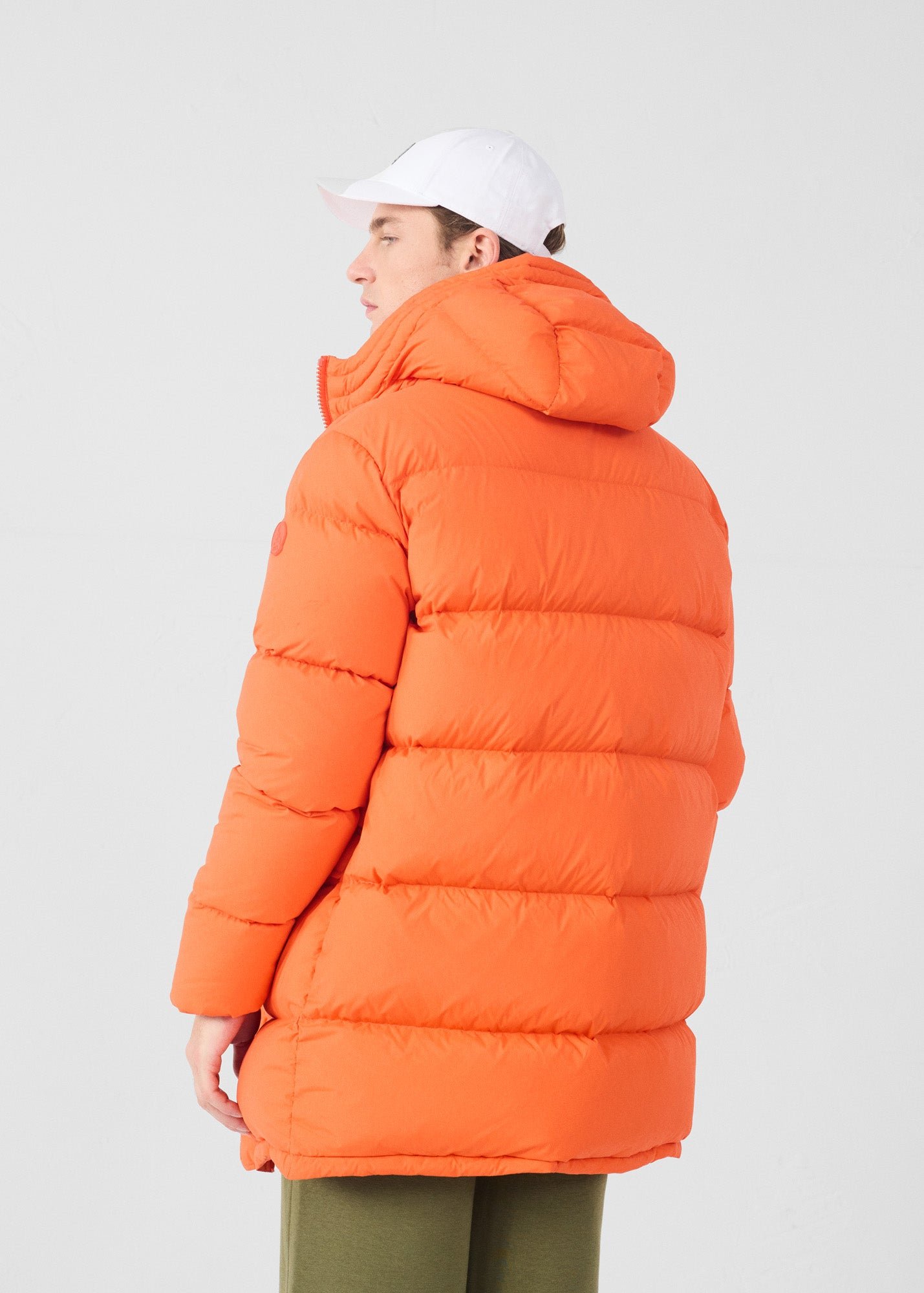 Mid-length stretch cold weather puffer coat by Scott. JOTT Red