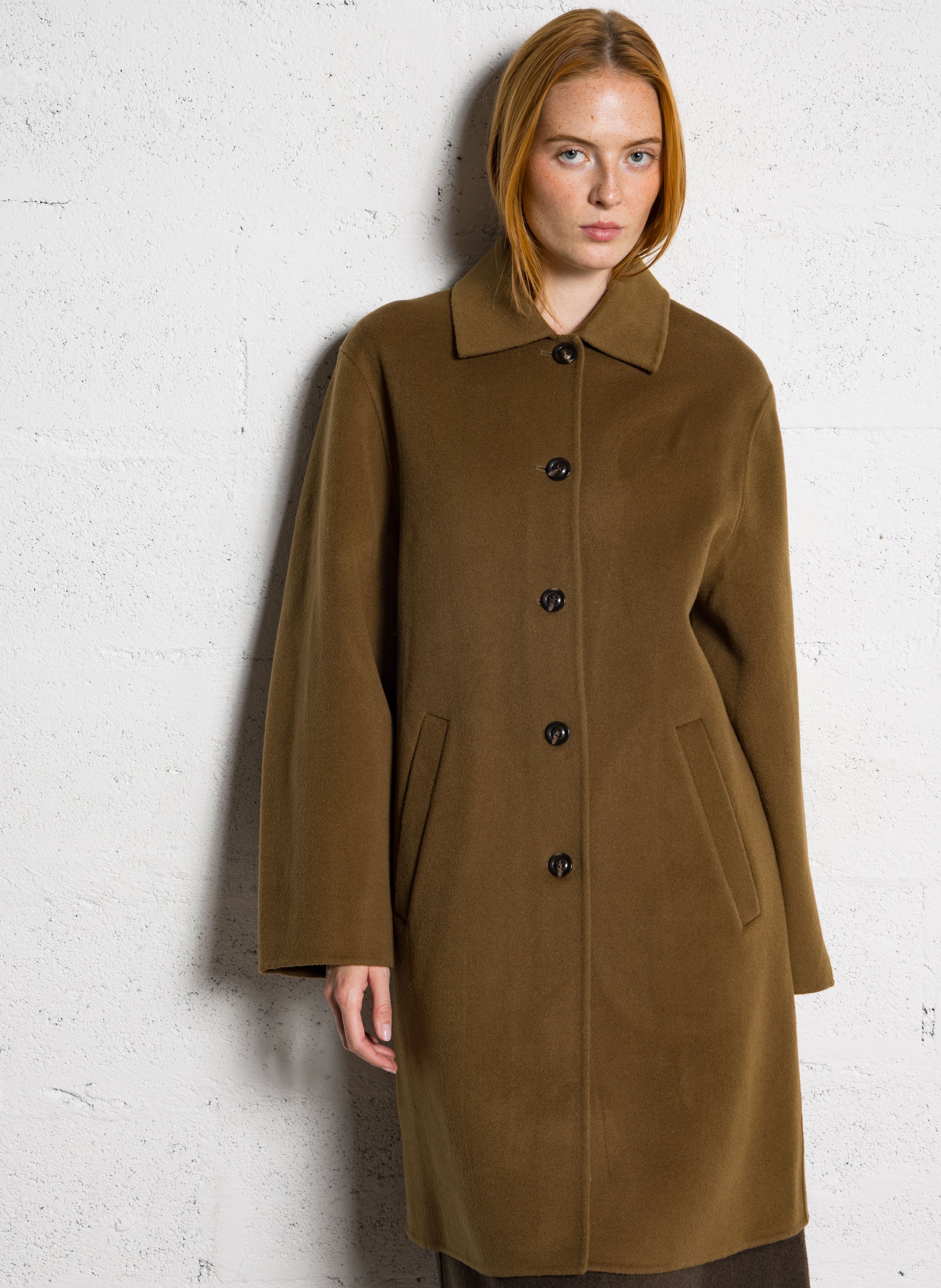 Manteau droit col classique en laine mélangée SOEUR Marron