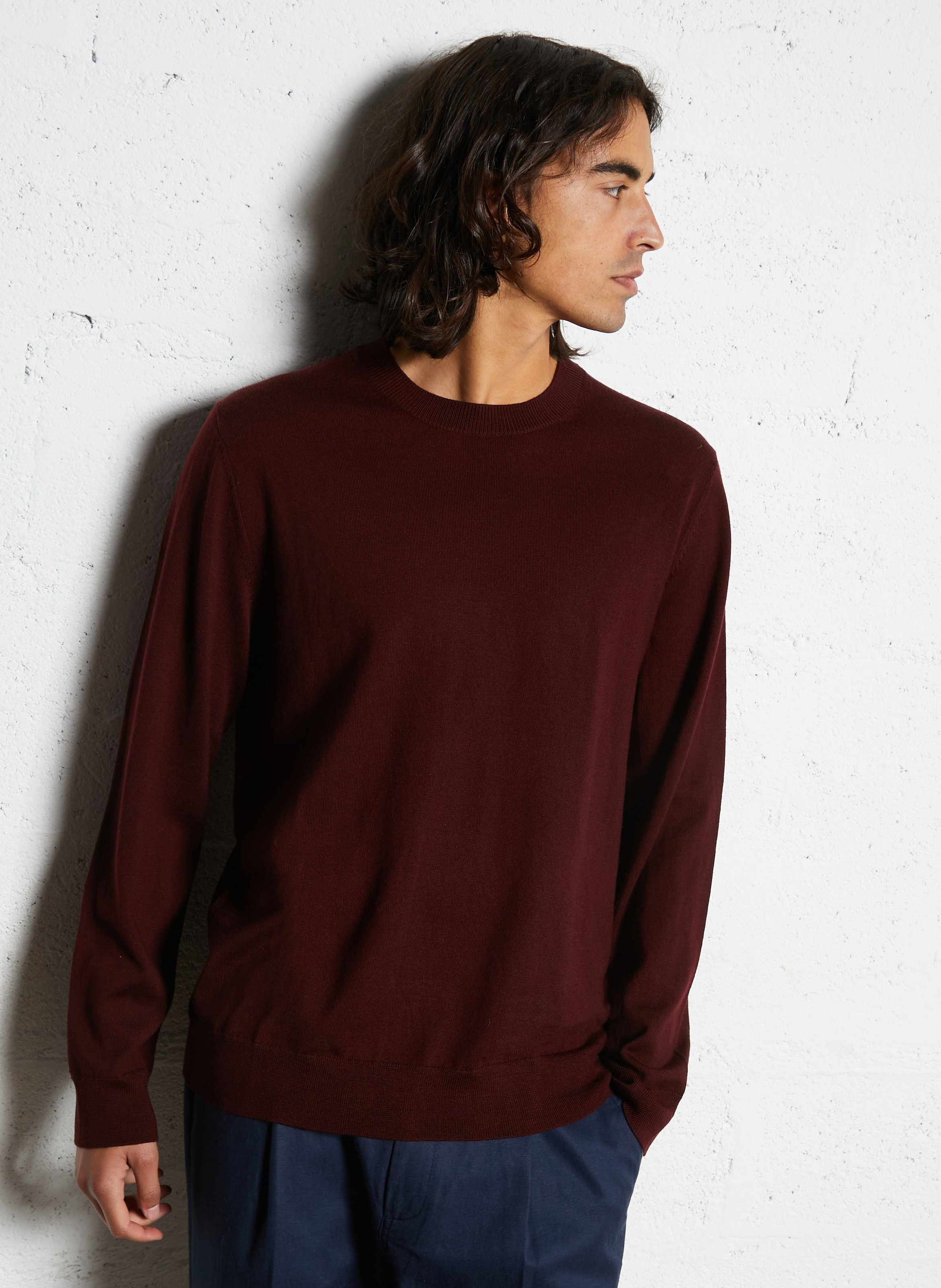 Straight round-neck merino wool sweater AU PRINTEMPS PARIS Purple