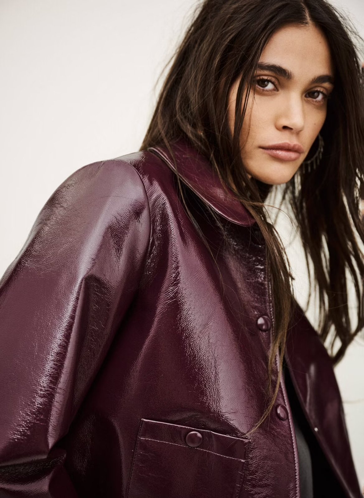 Veste droite col claudine effet cuir BA&SH Prune