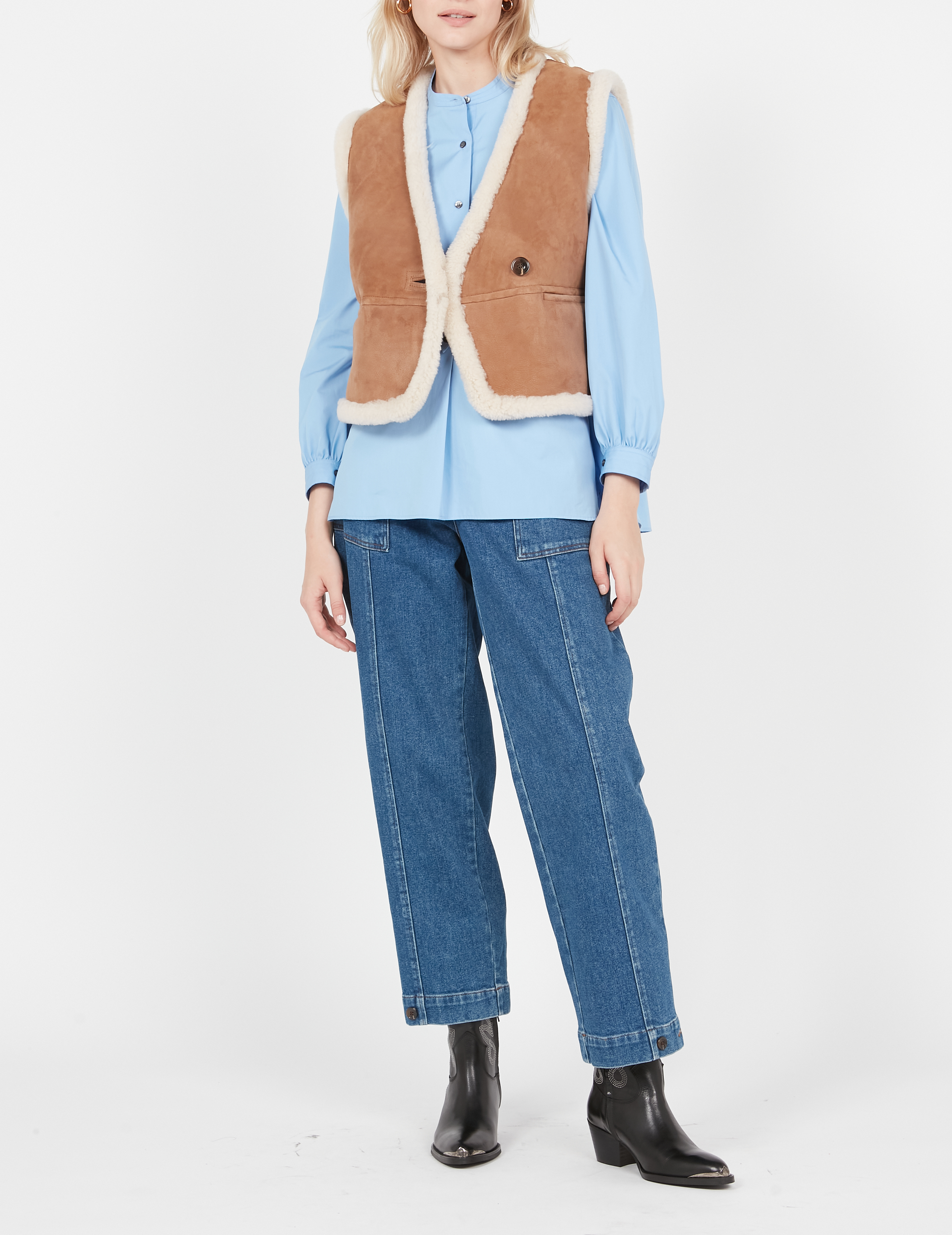 Veste sans manche en peau lainée SOEUR Beige