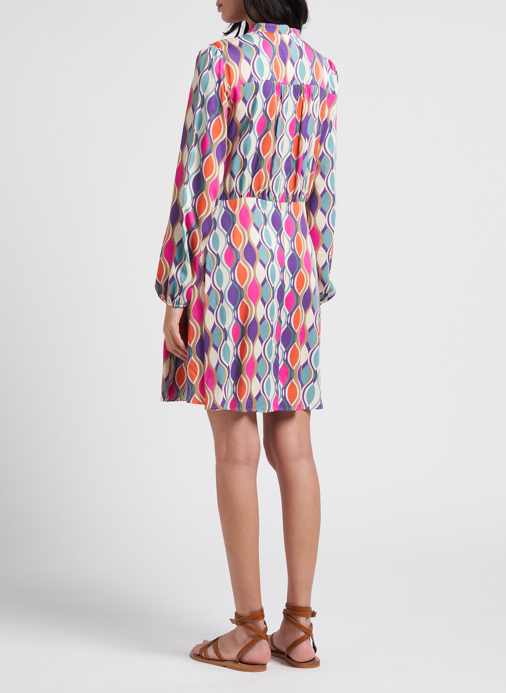 Bedrucktes Kurzkleid mit Mao-Kragen PENNYBLACK Violett