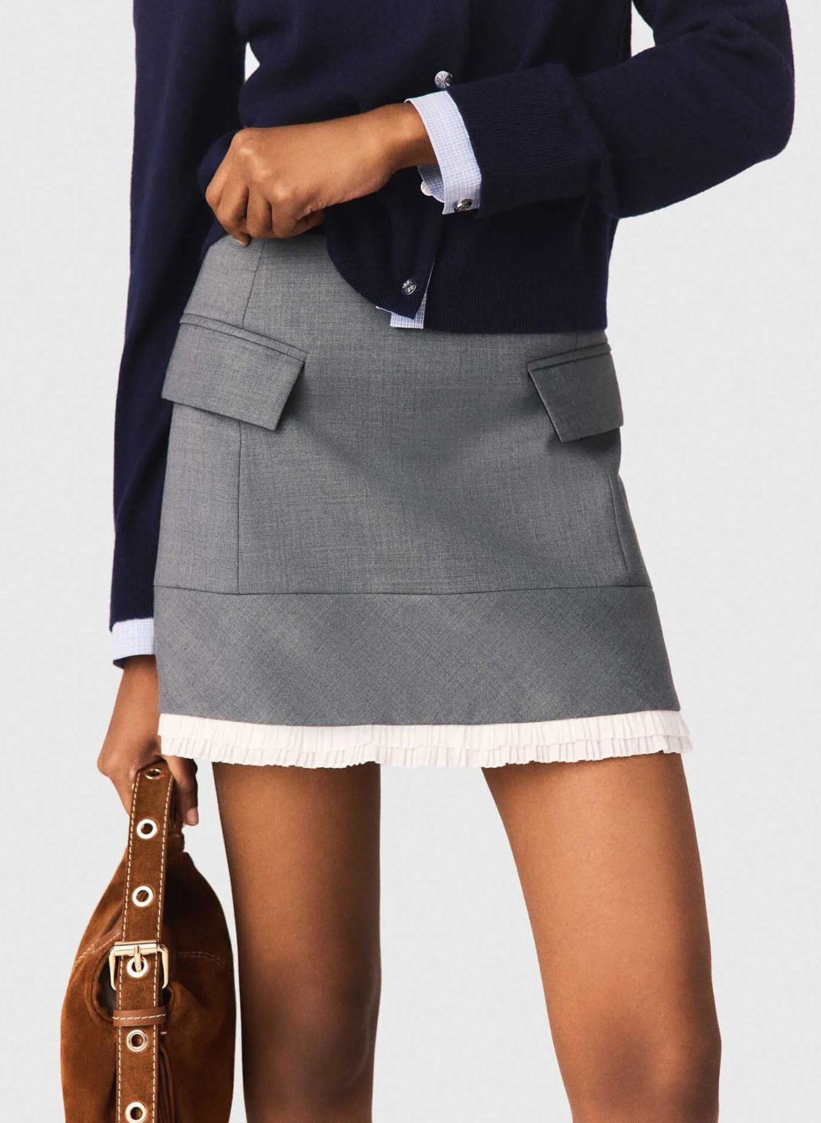 Trapeziumrok van wolmix Paulin MAJE Grijs