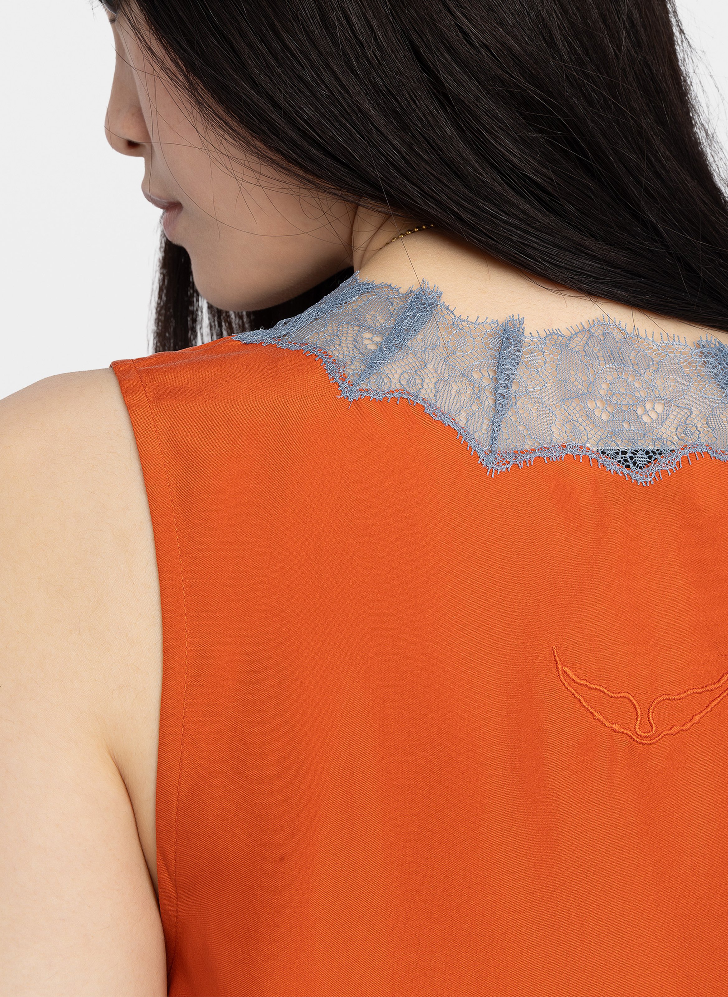 Top droit col V en soie ZADIG&VOLTAIRE Orange