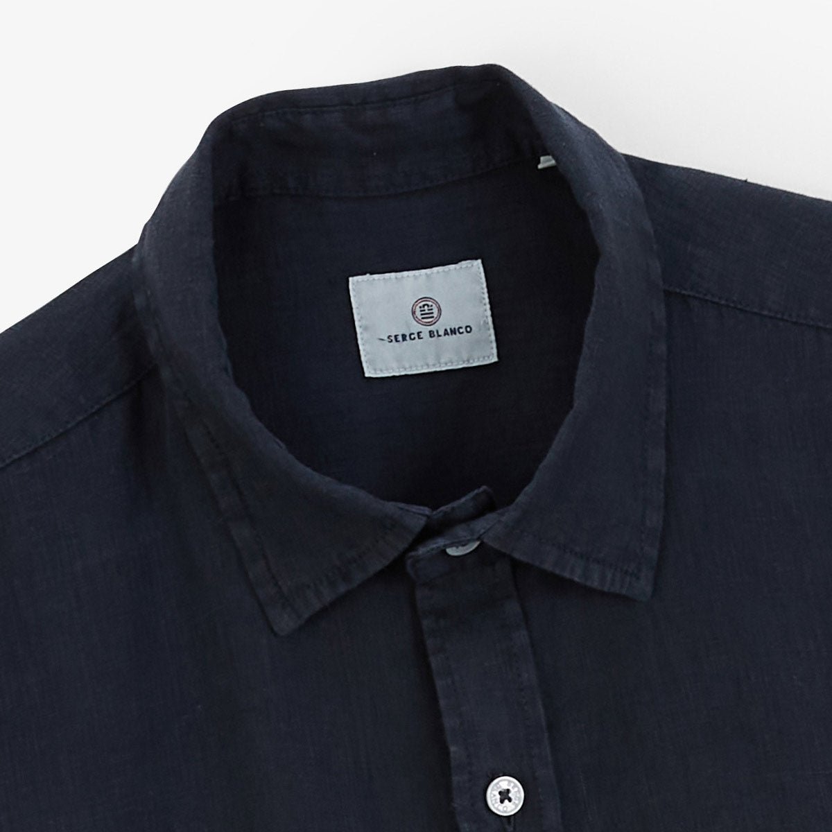 Short-sleeved plain linen shirt SERGE BLANCO Blue