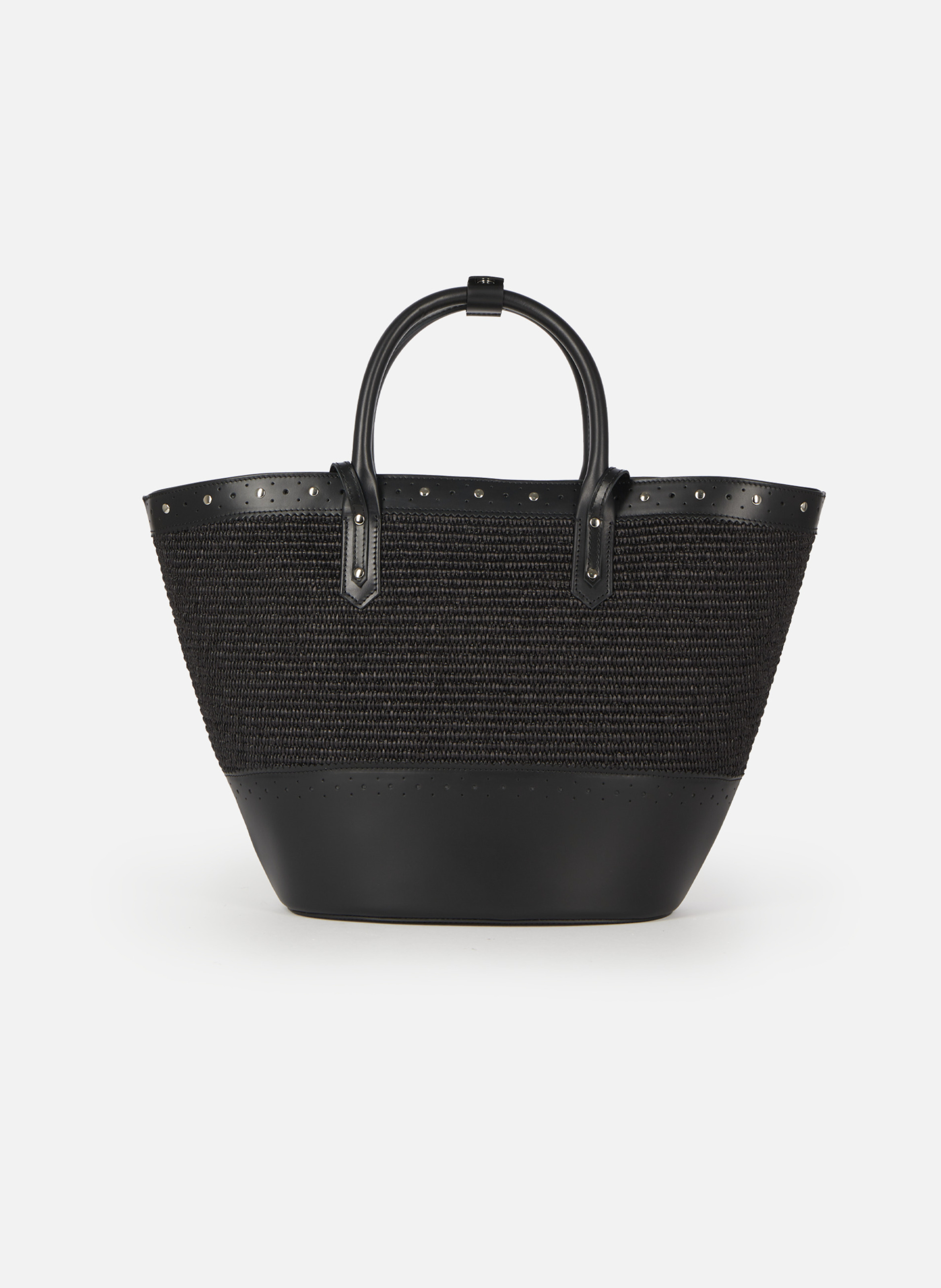 Leather and raffia tote bag THE KOOPLES Black