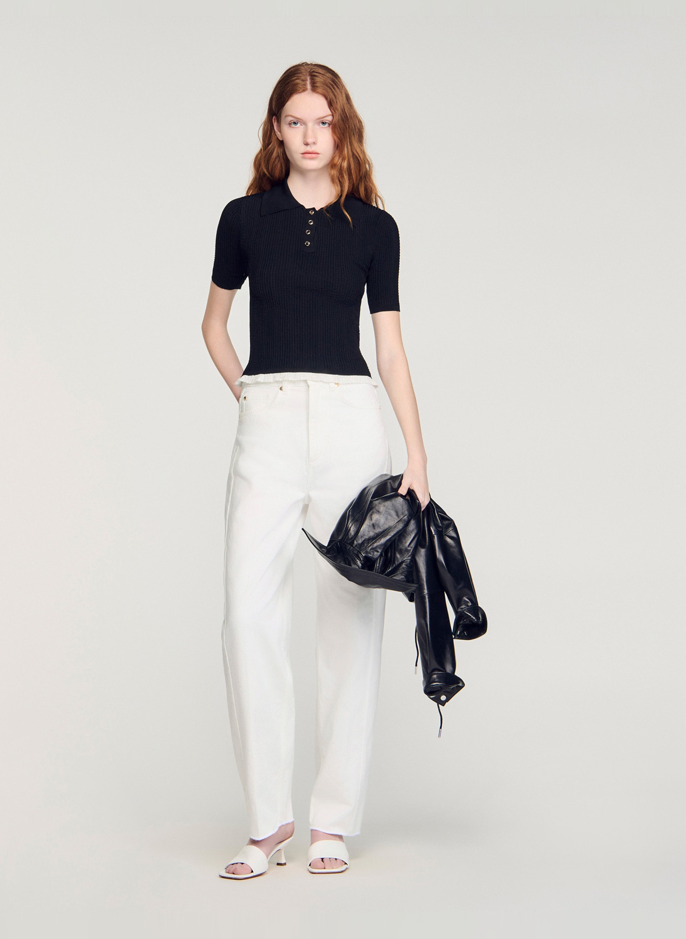 Top col polo SANDRO Noir