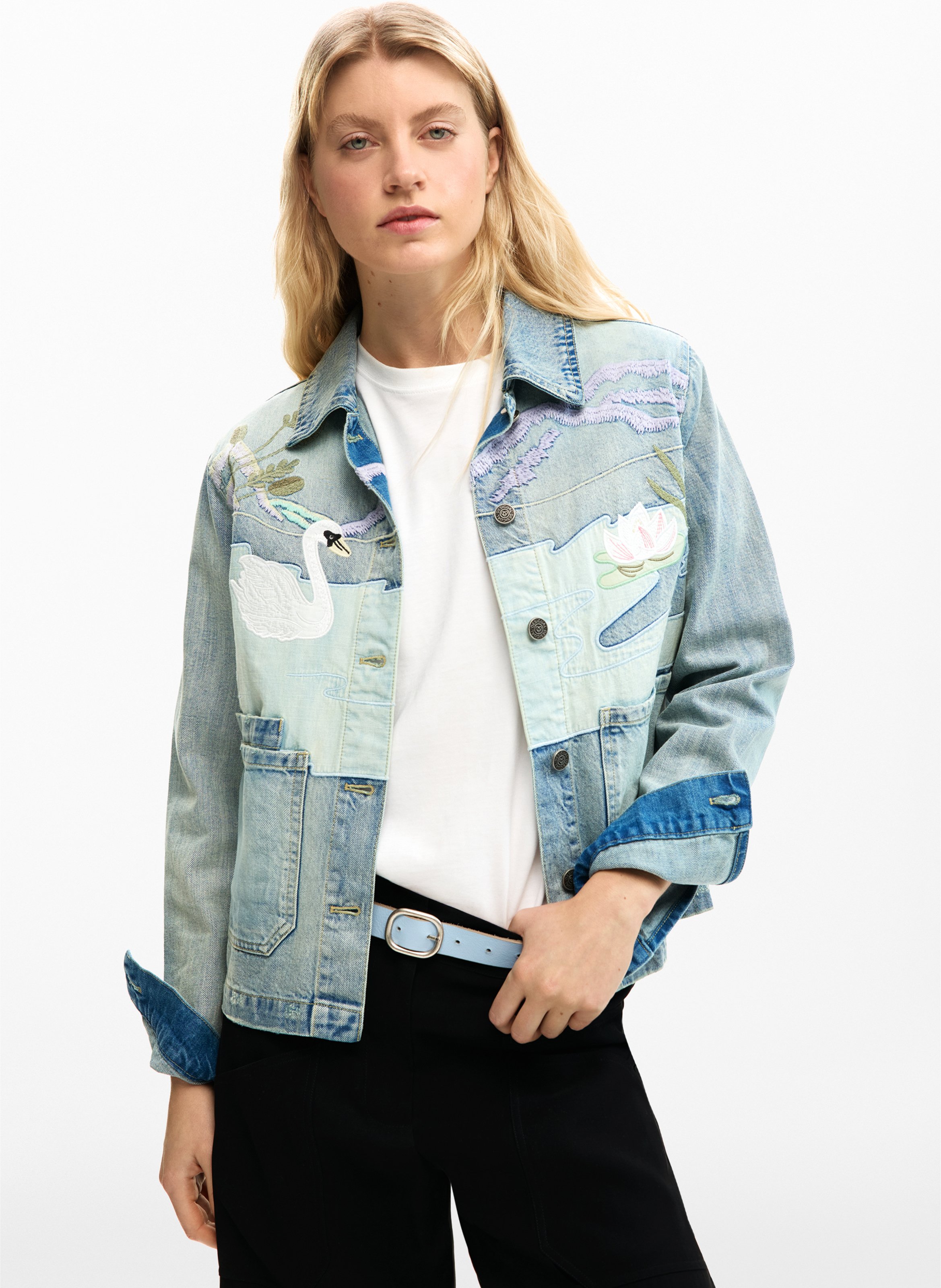 Veste en jean brodée DESIGUAL Bleu