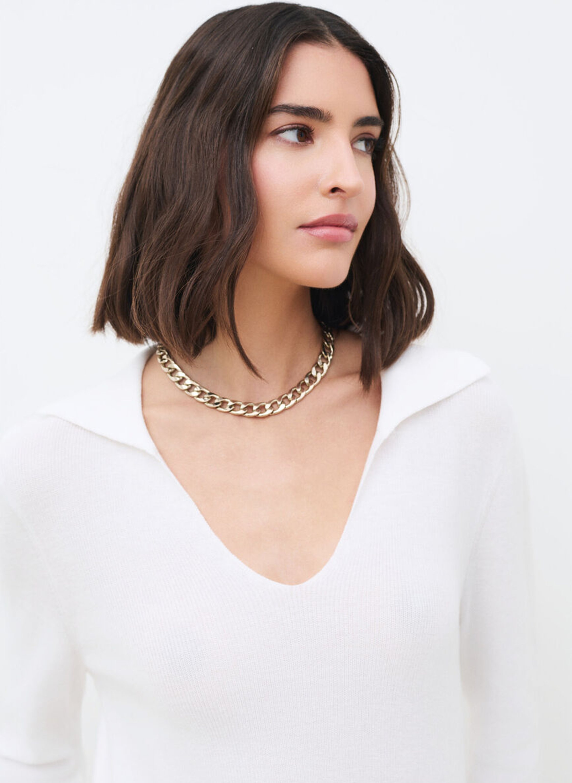 Straight V-neck cotton sweater CAROLL White