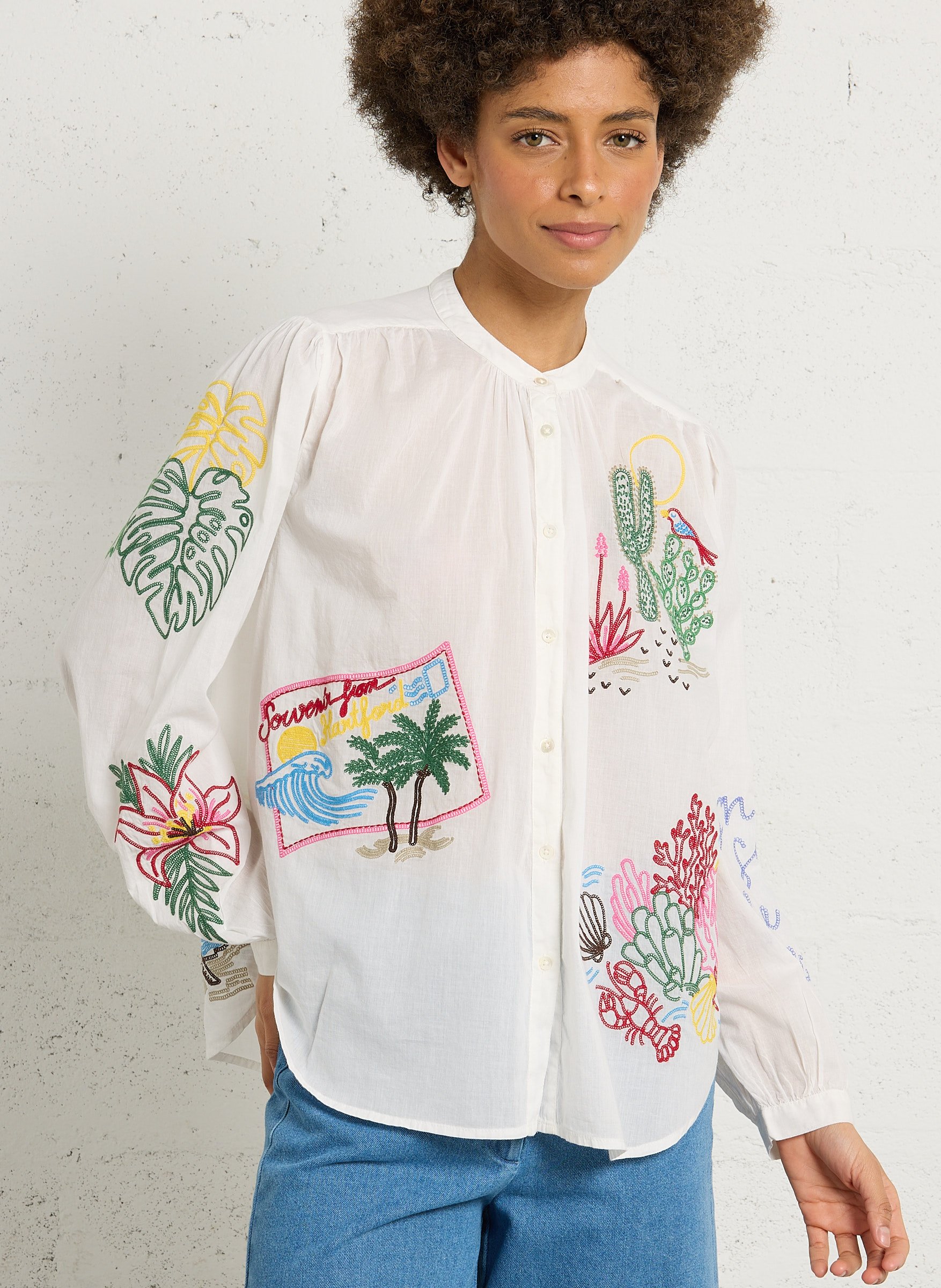 Chemise oversize col col en coton brodé HARTFORD Multicolore