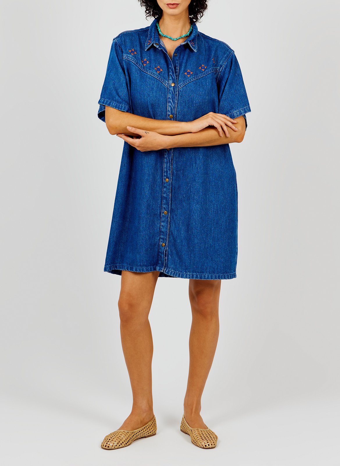 Korte spijkerjurk met klassieke kraag A.P Blauw