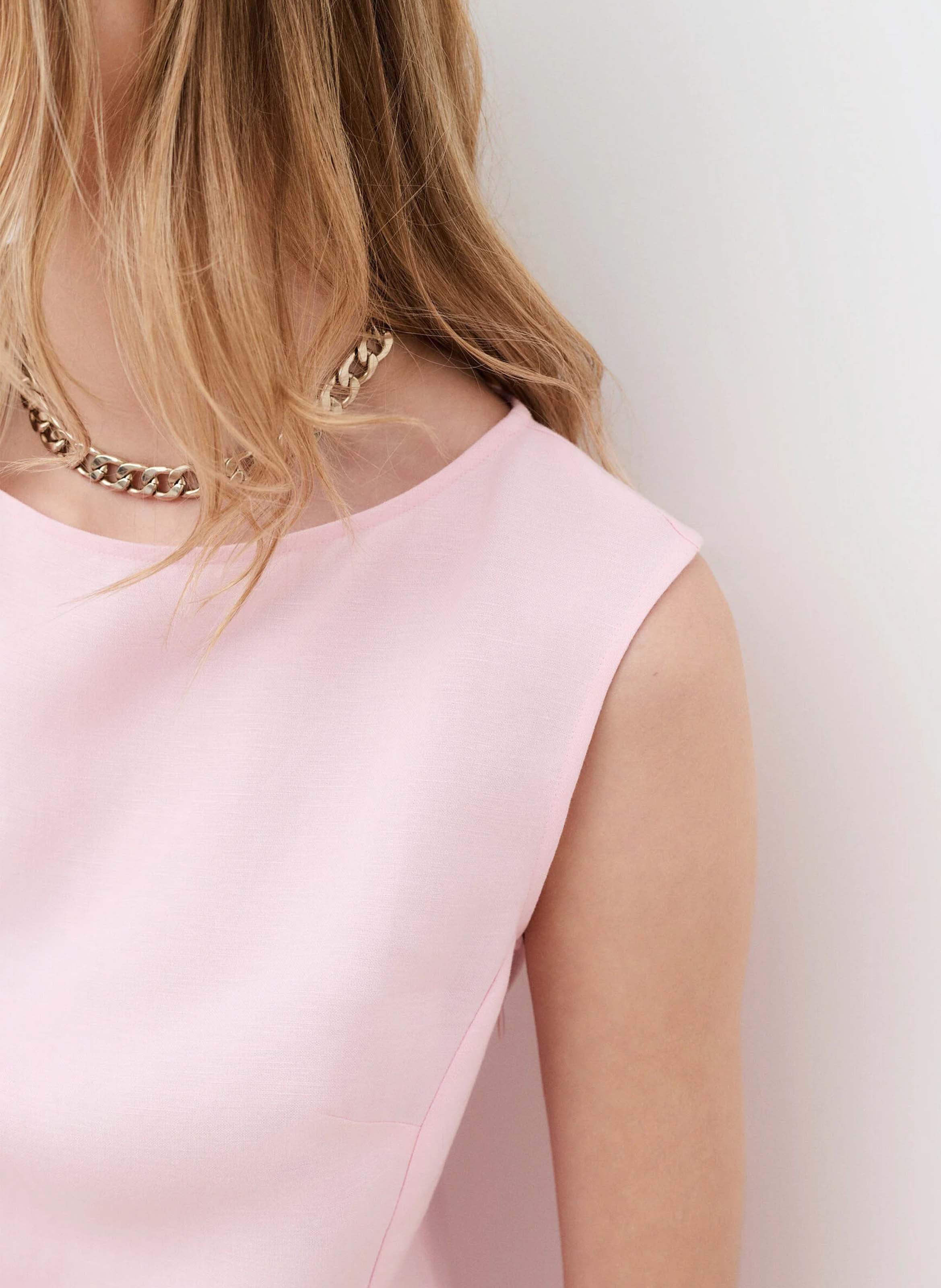 Top ajusté en lin mélangé CAROLL Rose