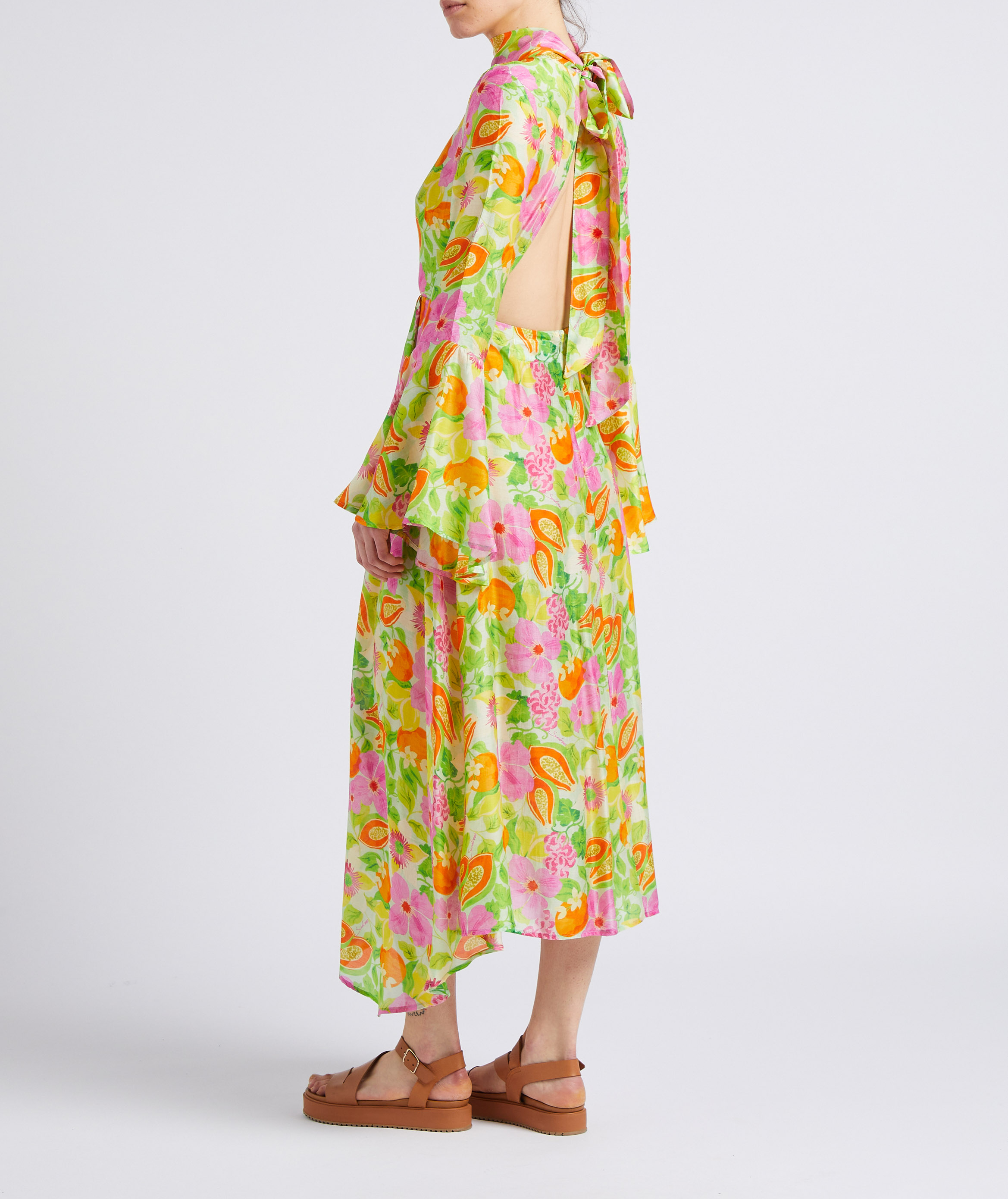 Printed long dress with ties SUNDRESS Multicolored