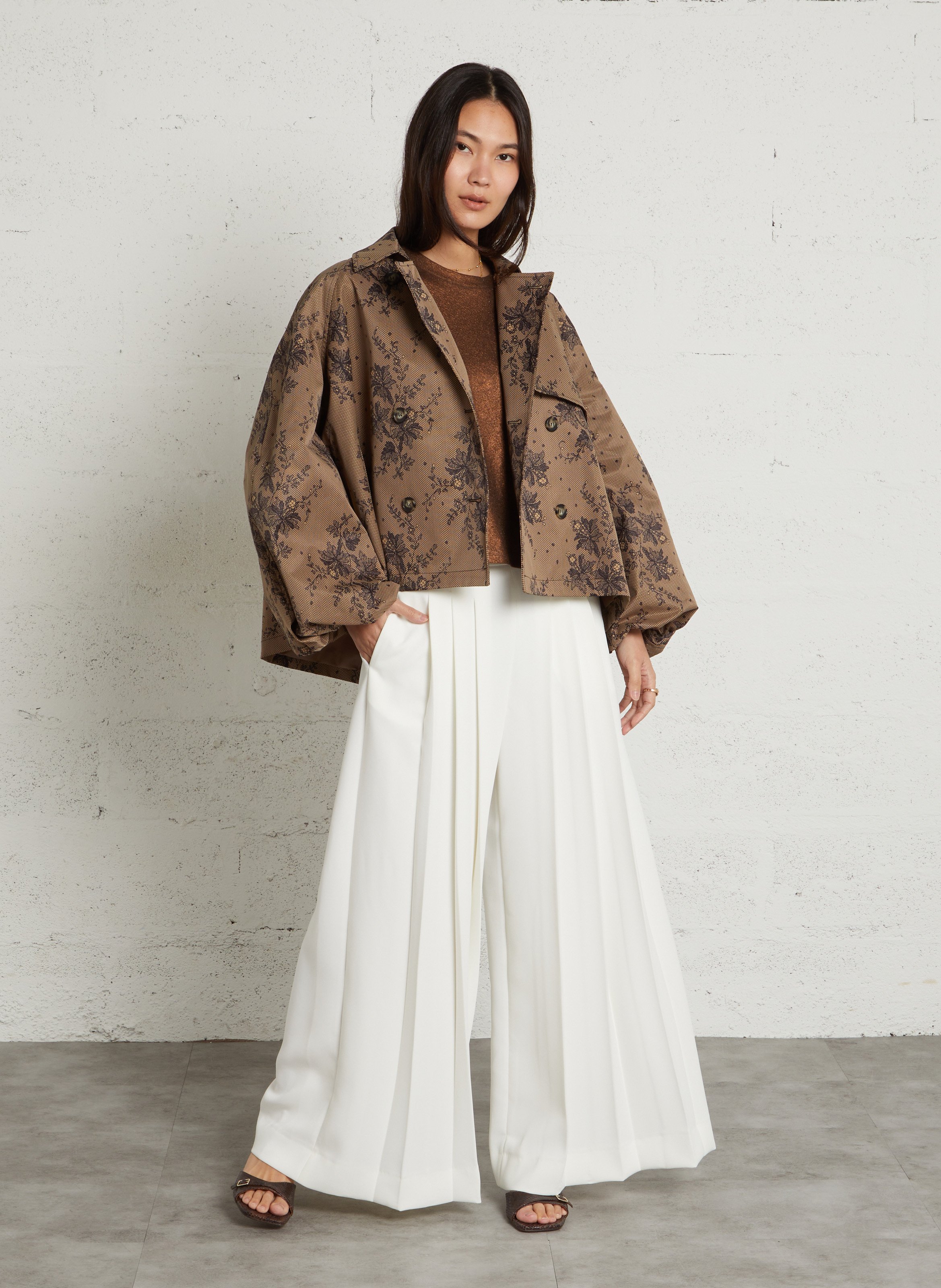 Korte trenchcoat met kantprint IMPERIAL Bruin