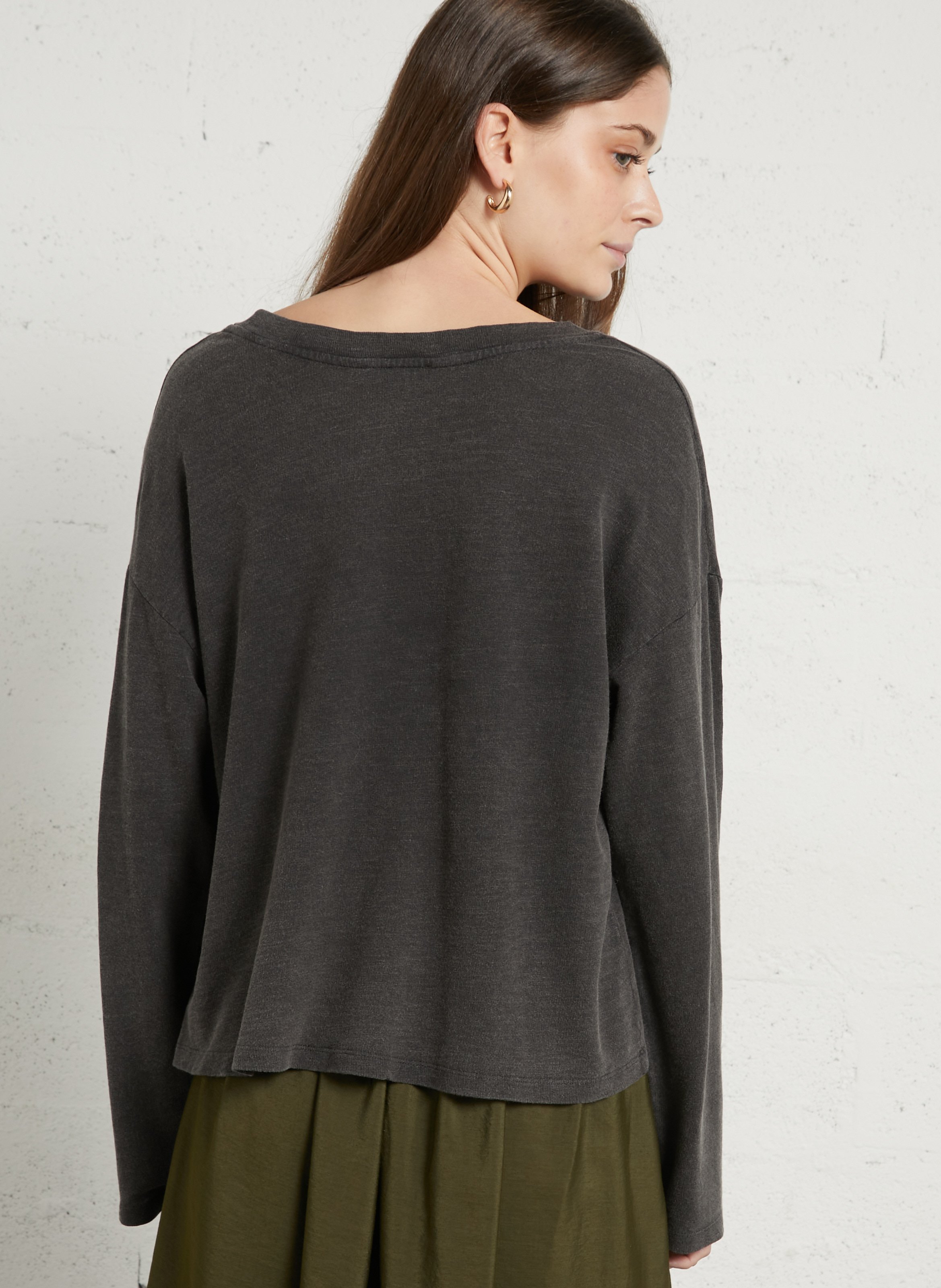 Tee-shirt manches longues court ample AMERICAN VINTAGE Zwart