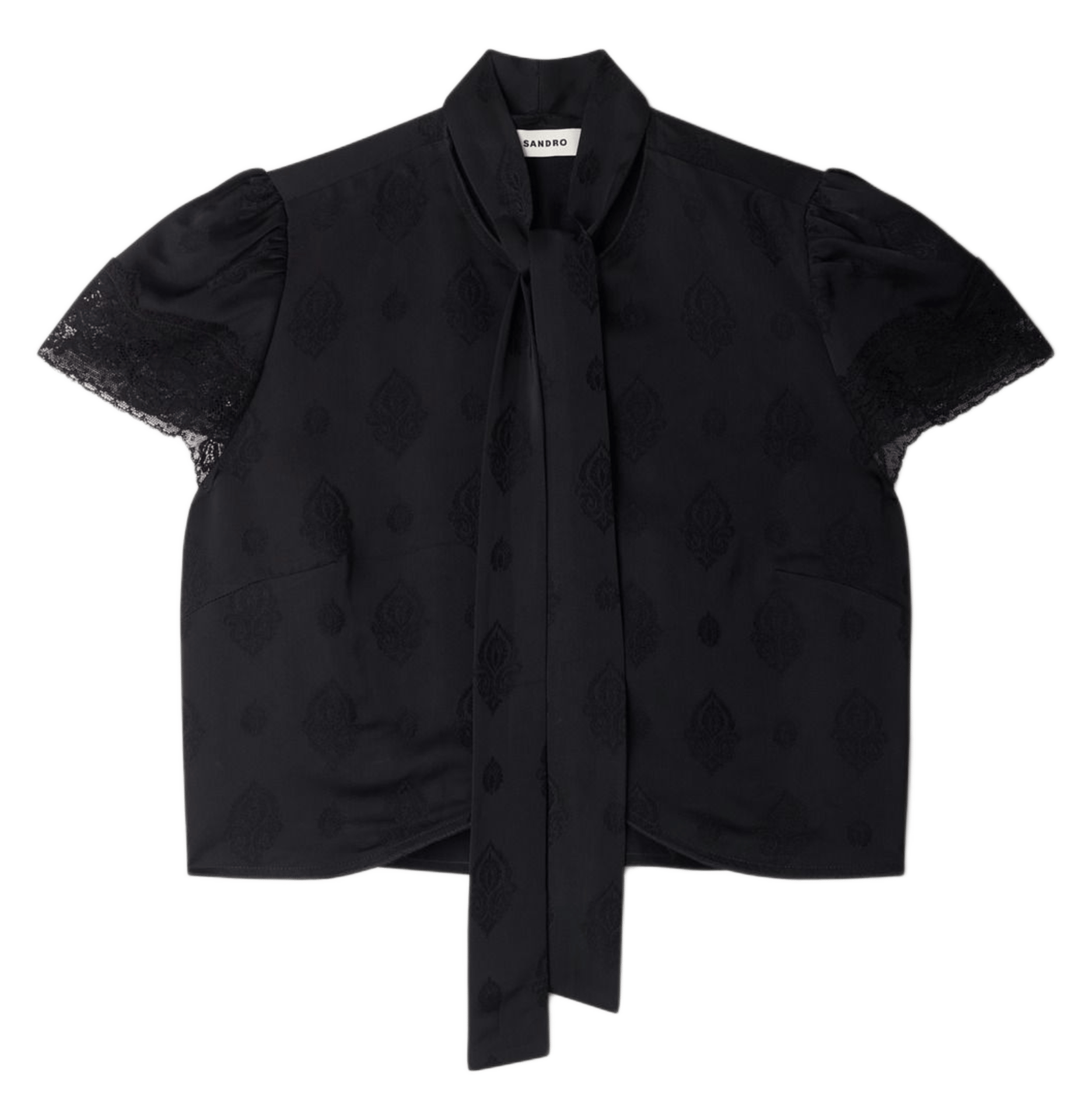 Top court jacquard col lavallière SANDRO Noir
