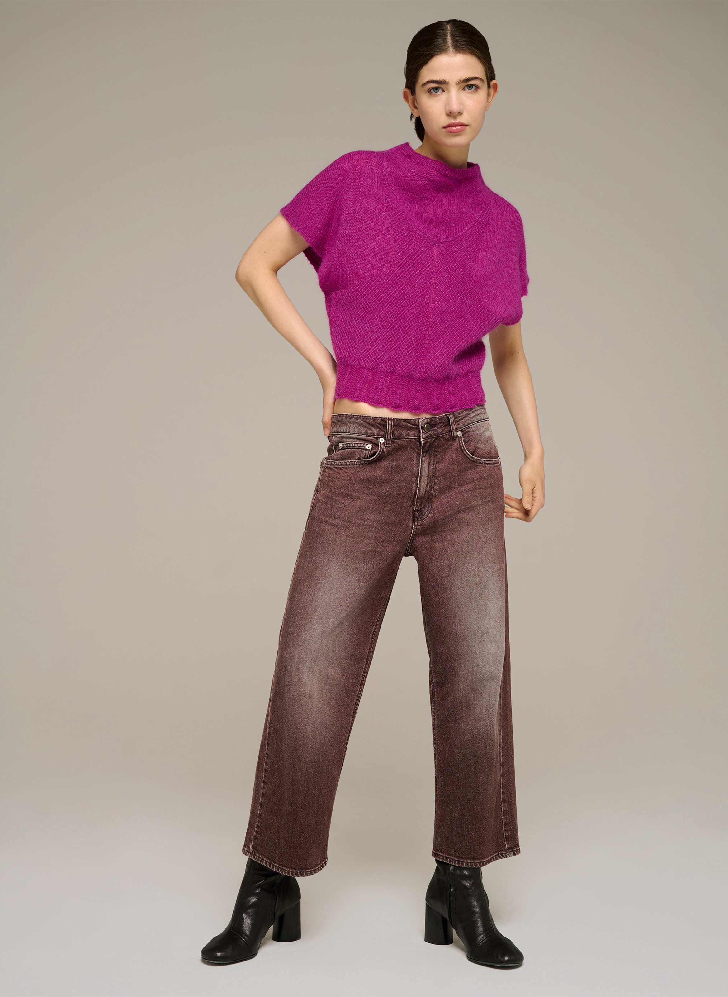 Taillierter Kurzarm-Pullover aus Wollmischung COTELAC Violett