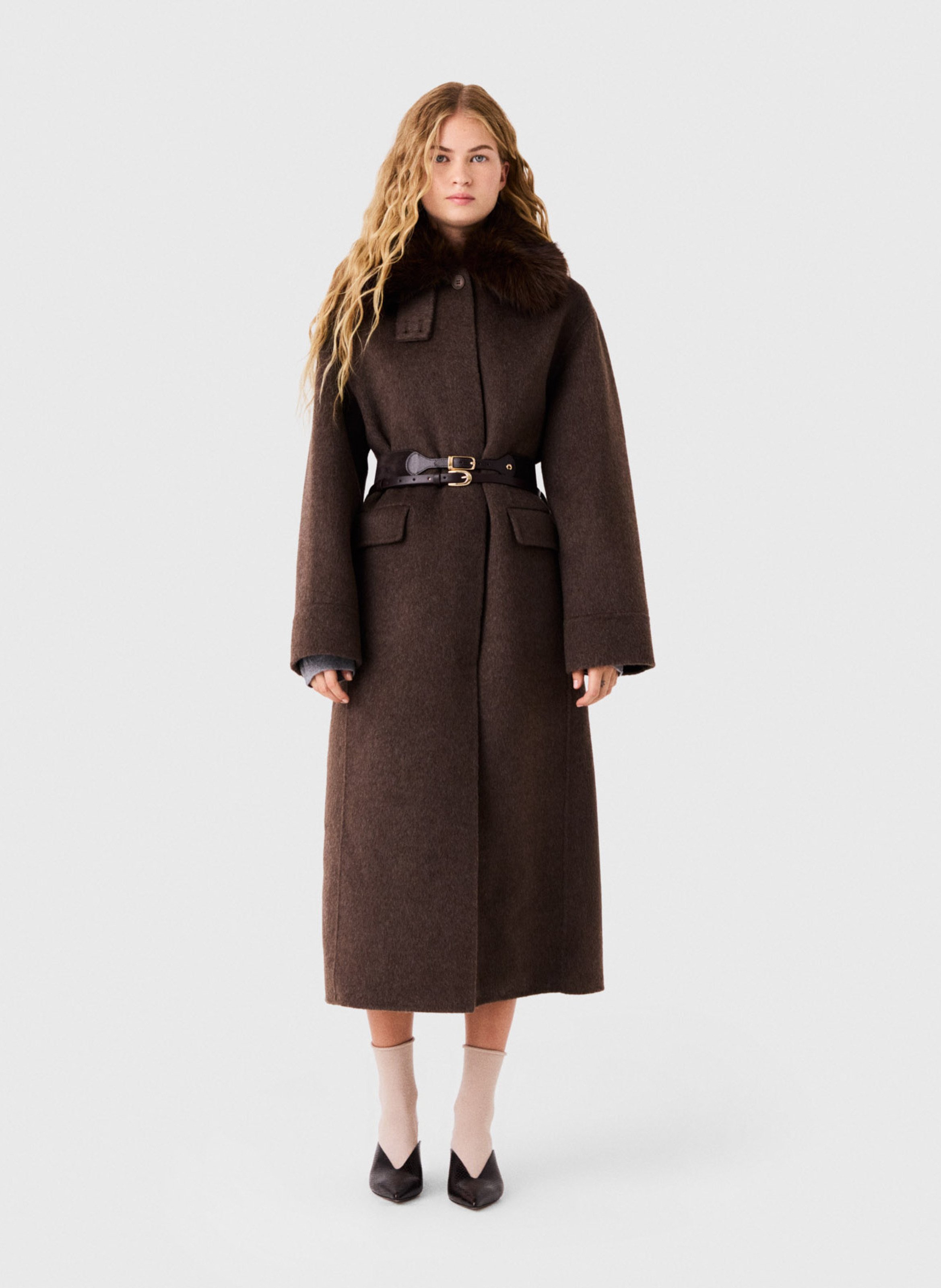 Manteau cintrée col classique en laine mélangée MAJE Marron