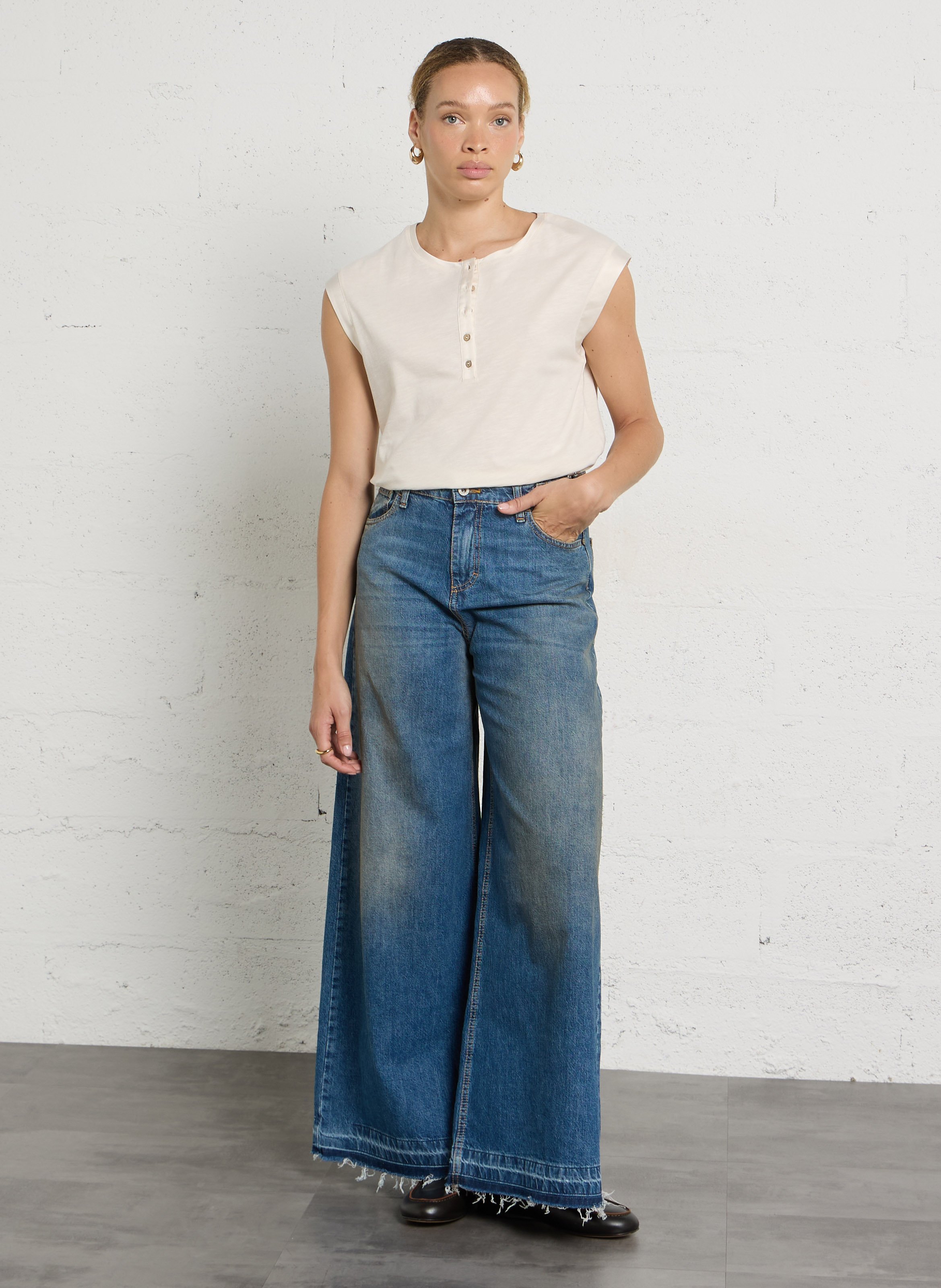 Wide-leg cotton jeans PLEASE Blue