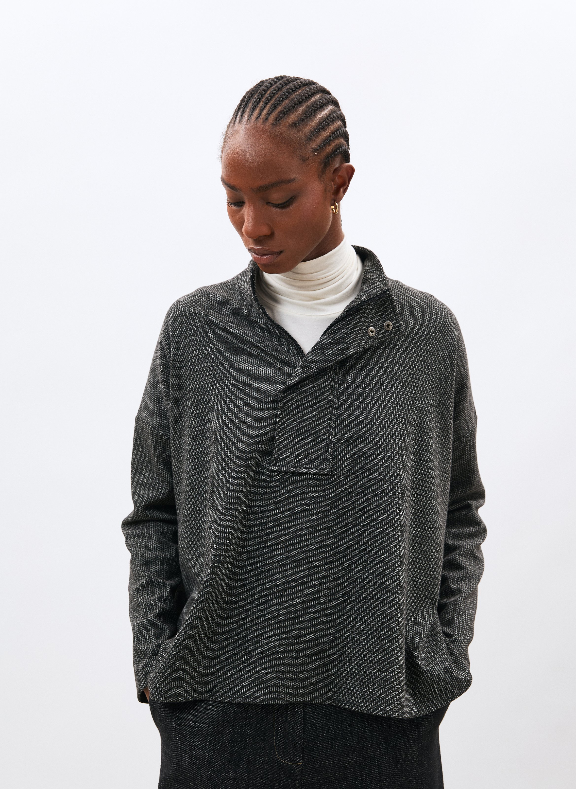 Pull décontracté à col montant zippé HUMILITY Gris