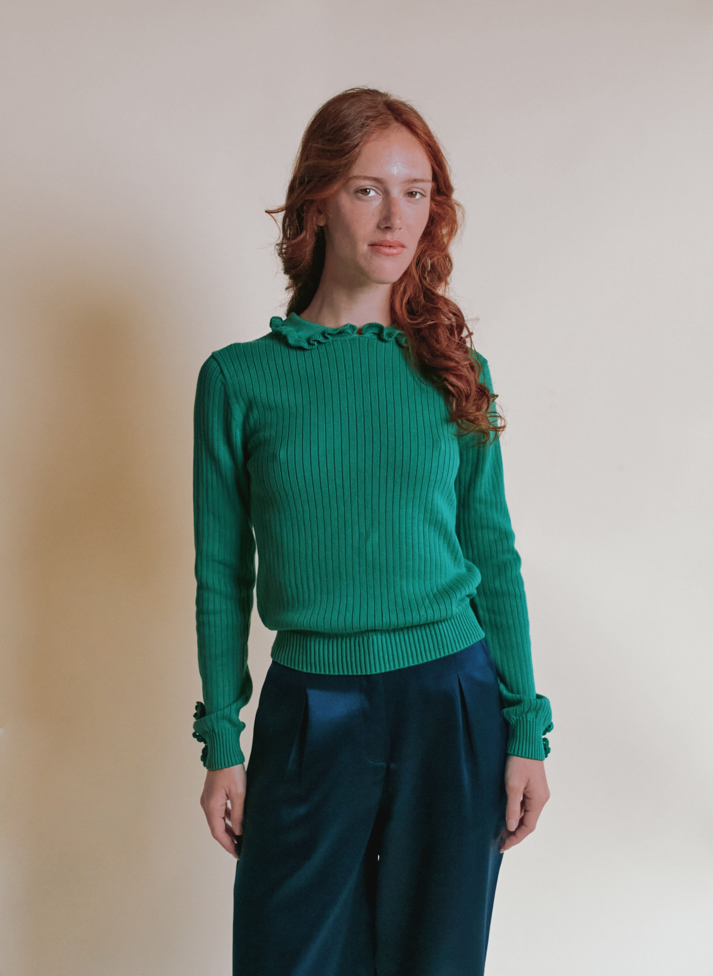 Cotton sweater with classic collar EMILE ET IDA Green