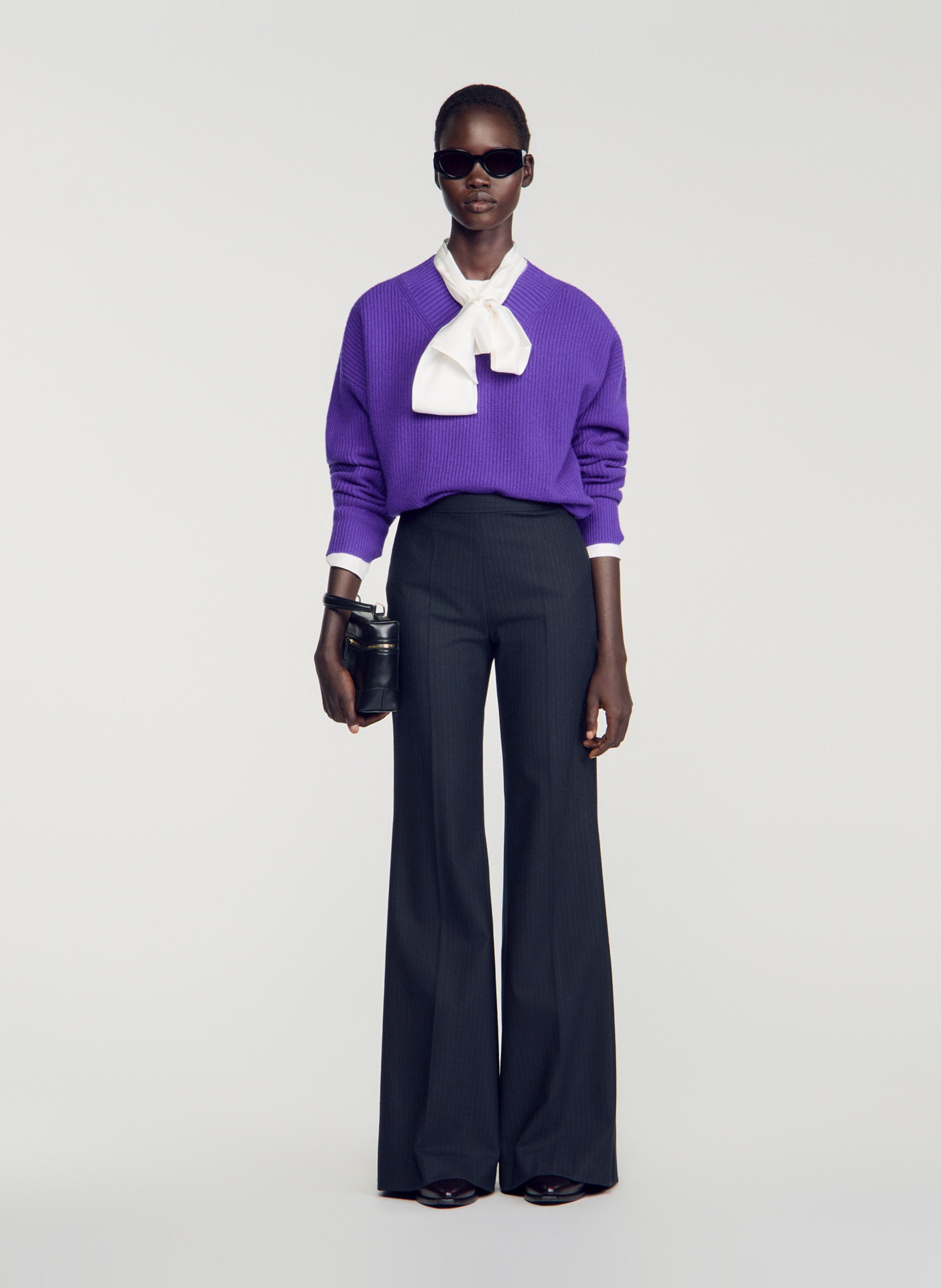 Pantalon flare en laine mélangée SANDRO Bleu