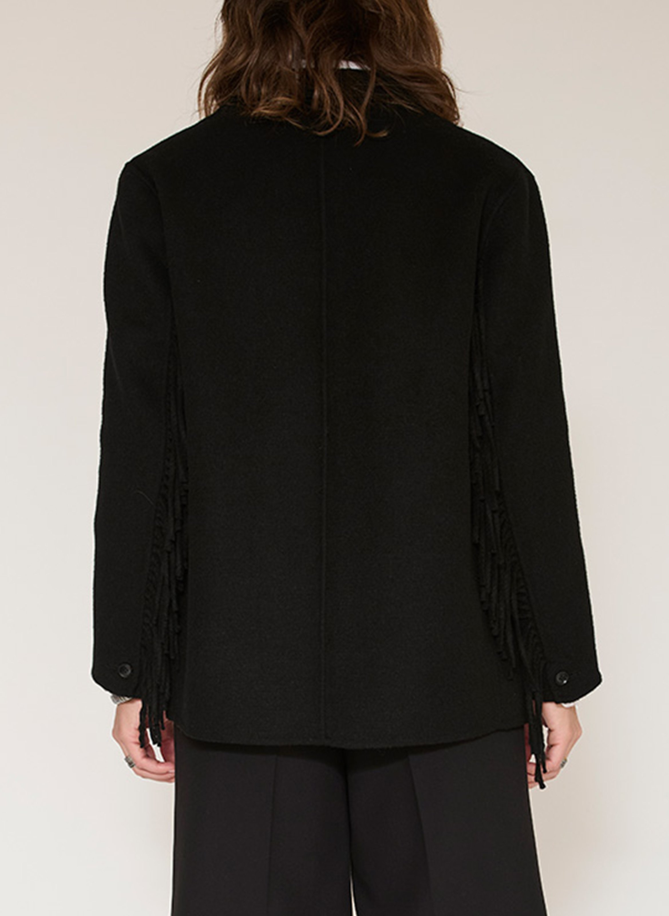 Veste tailleur droite à franges en laine mélangée MKT Noir