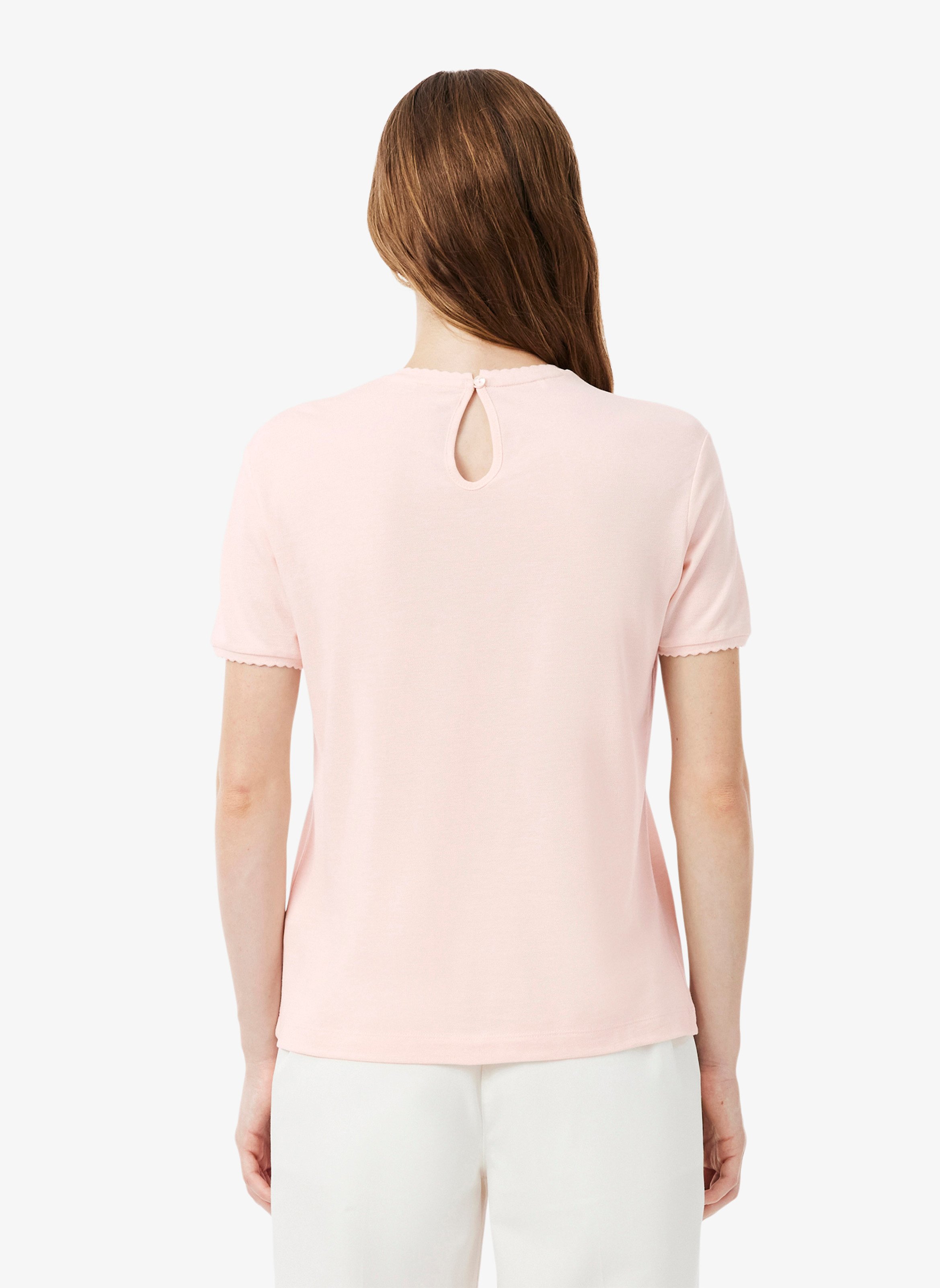 Gerader T-Shirt mit Rundhalsausschnitt und Wellenkante aus Baumwollmischung LACOSTE Rosa
