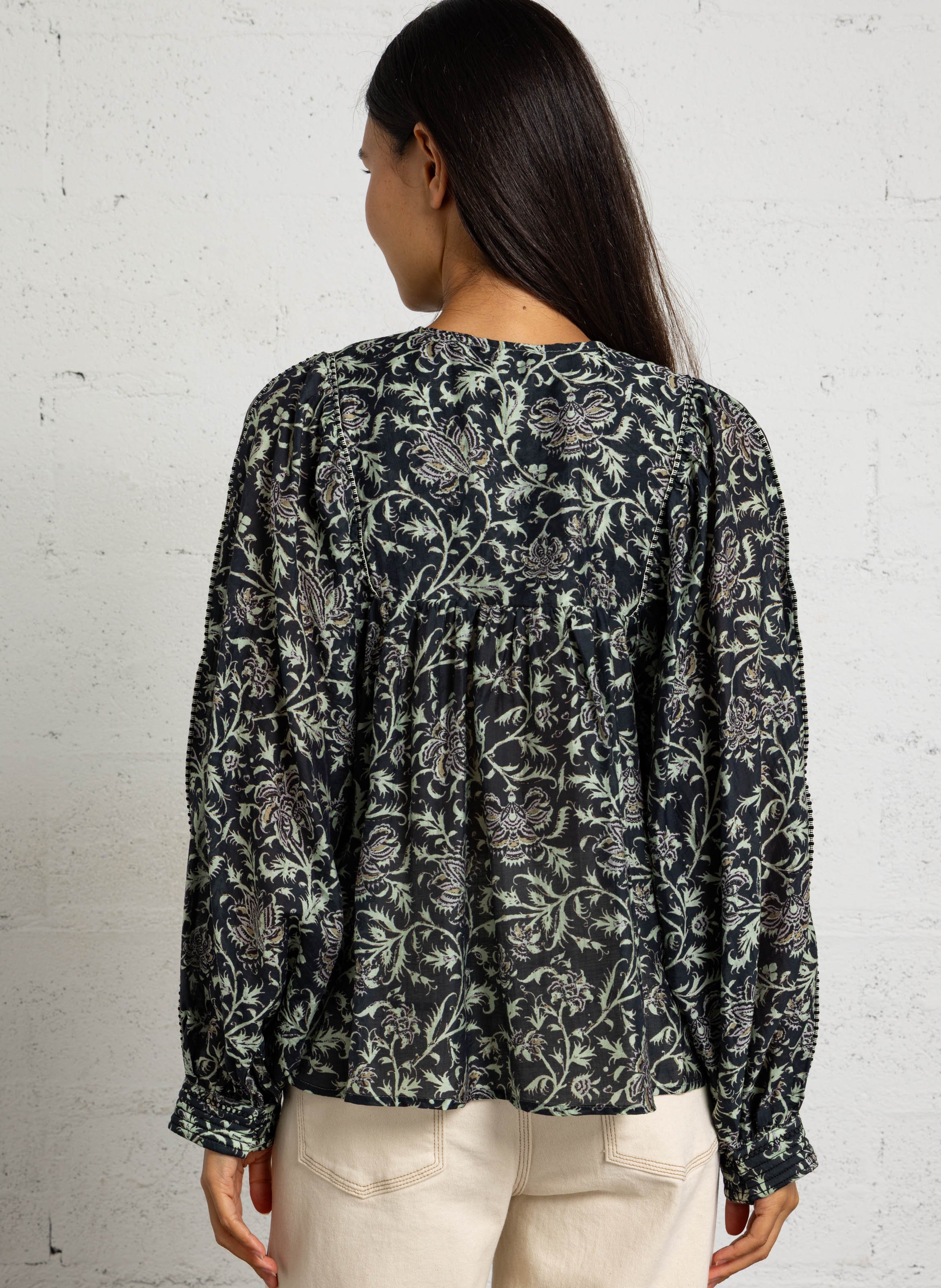 Blouse col rond à imprimé SEE U SOON Noir