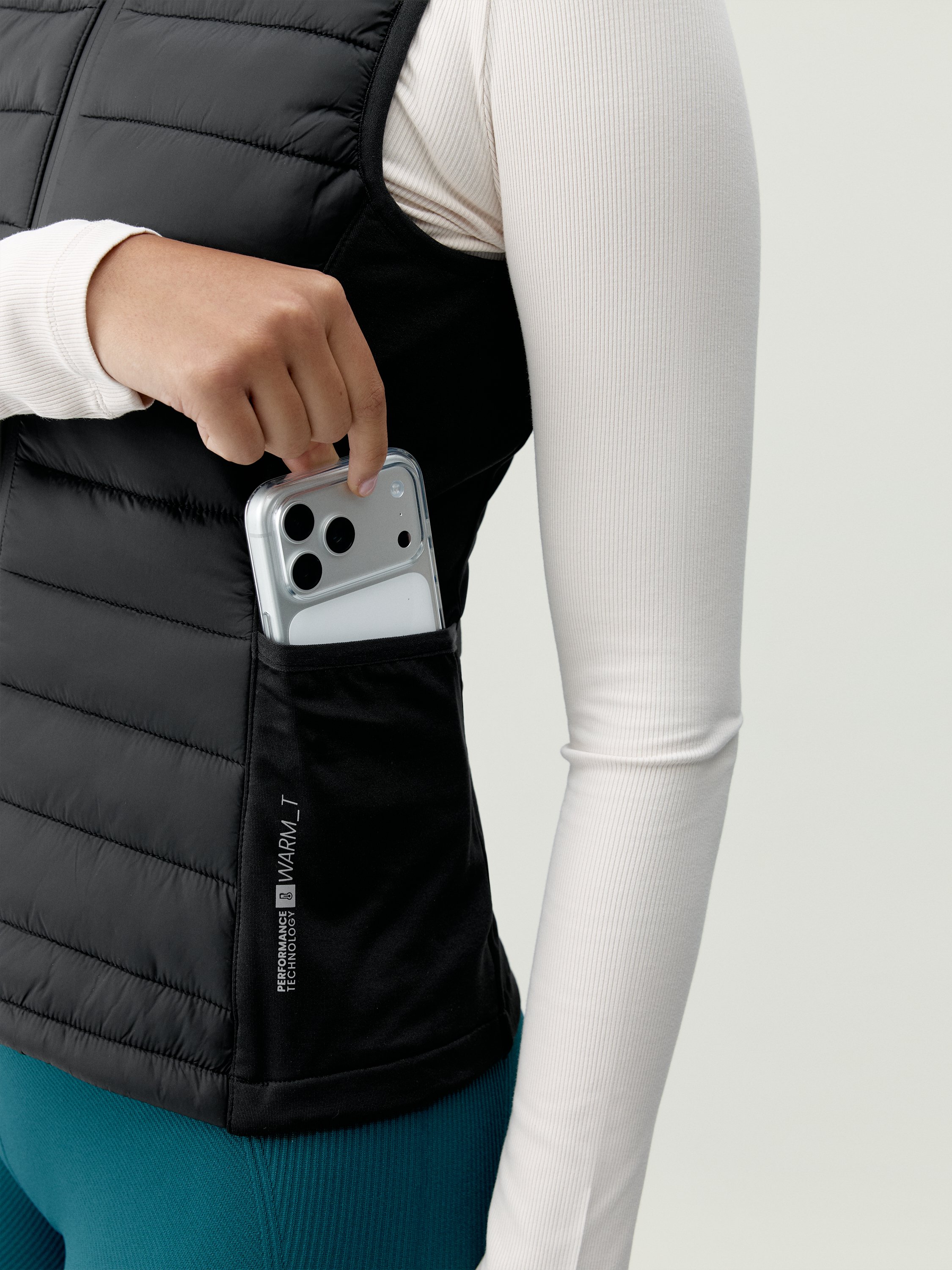 Women's sporty sleeveless puffer vest with soft touch and pockets BORN Black