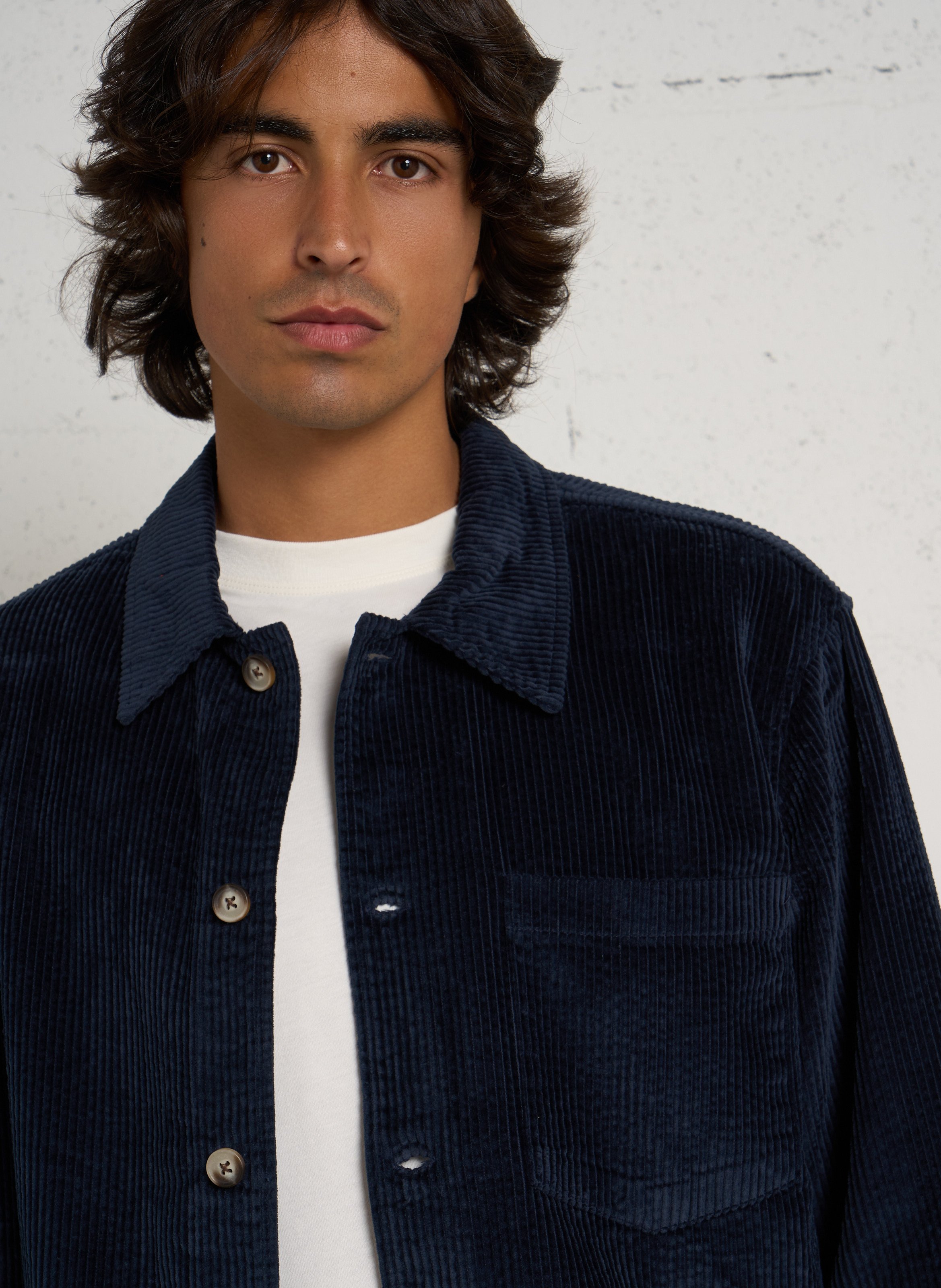 Shirt in regular velvet made of cotton SOLID Blauw