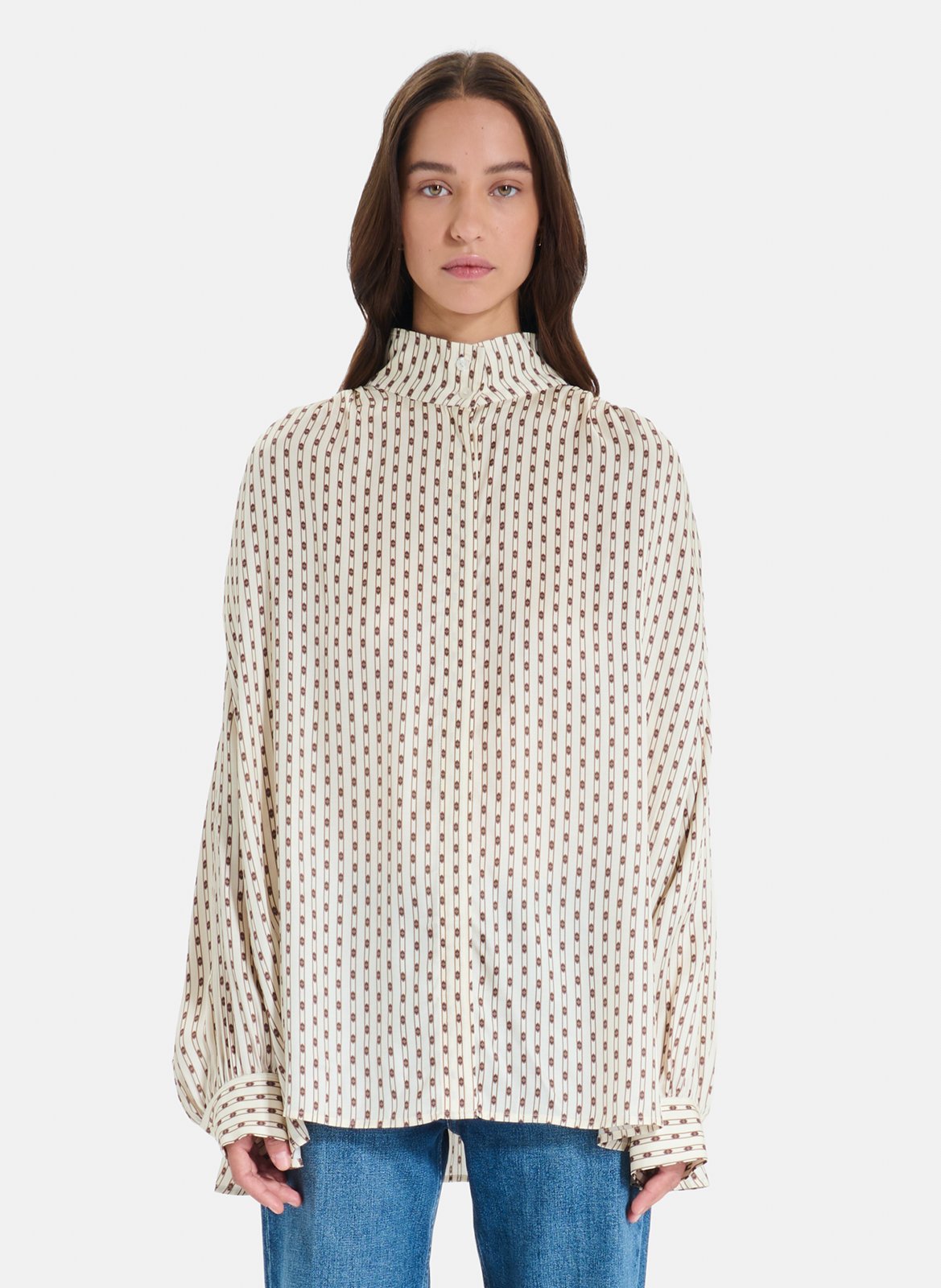 Blouse ample col droit à imprimé ZAPA Bleu