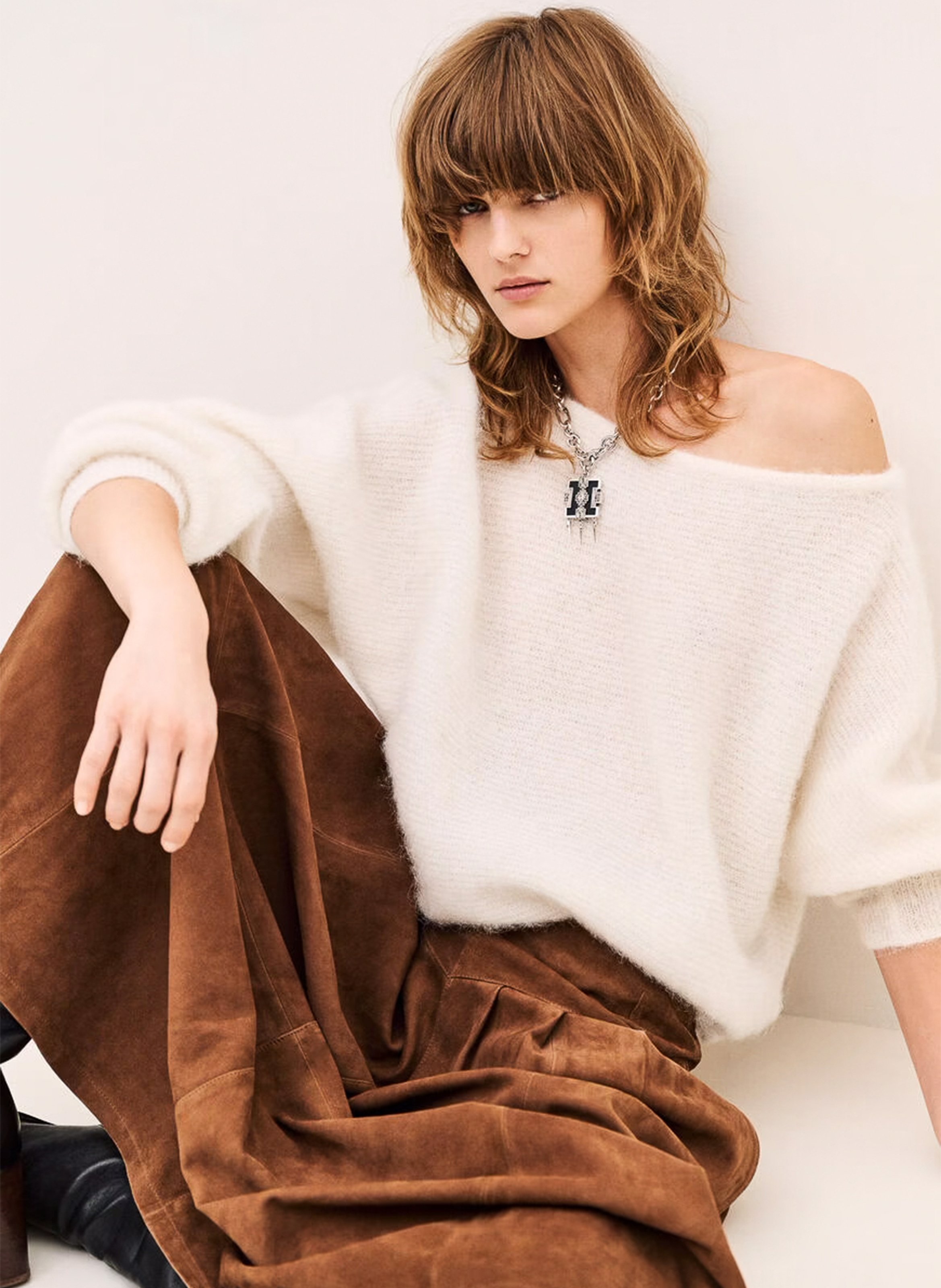 Pull ample col bateau en alpaga mélangé | Beige BA&SH Femme
