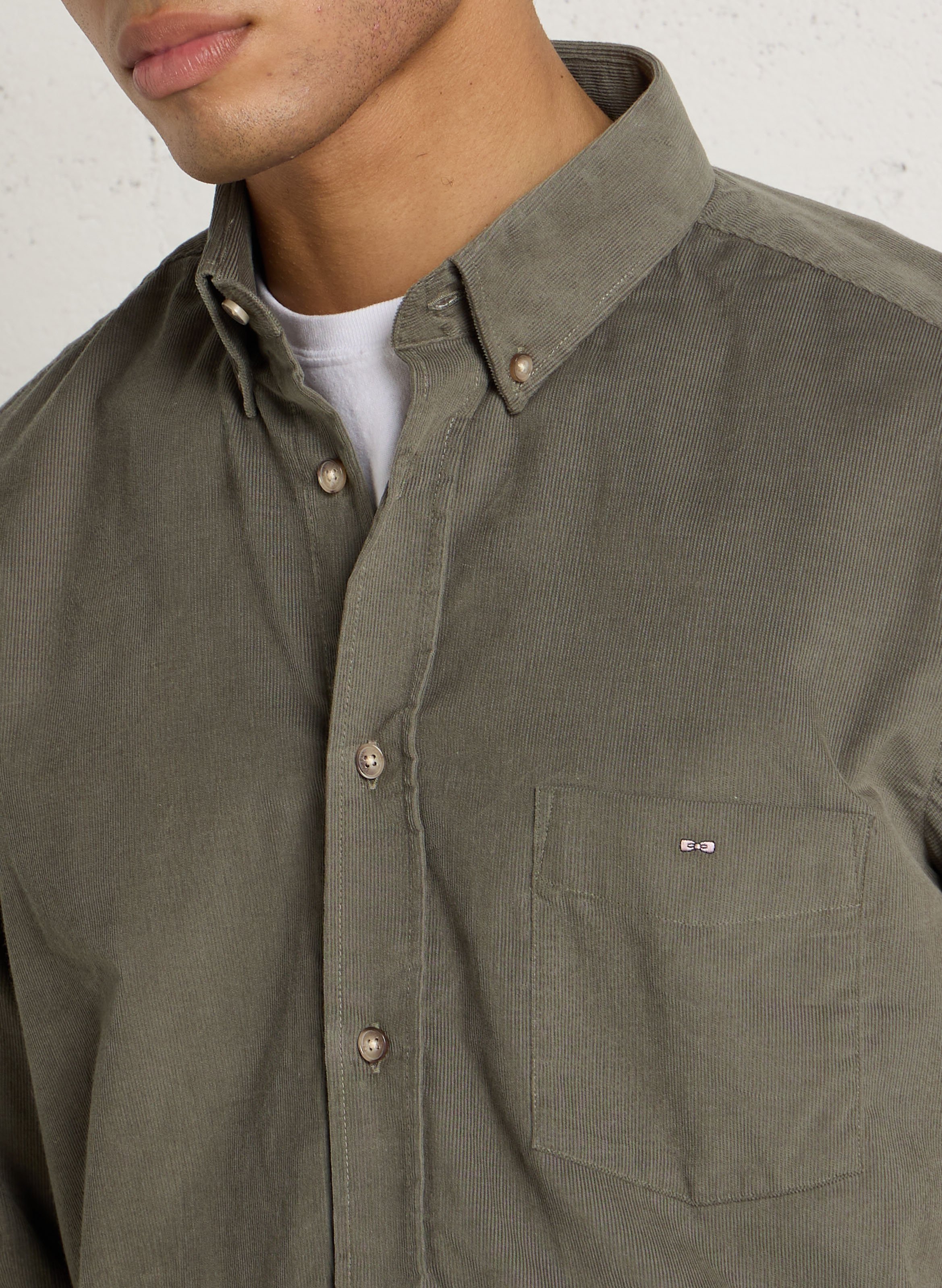 Straight ribbed cotton shirt EDEN PARK Khaki