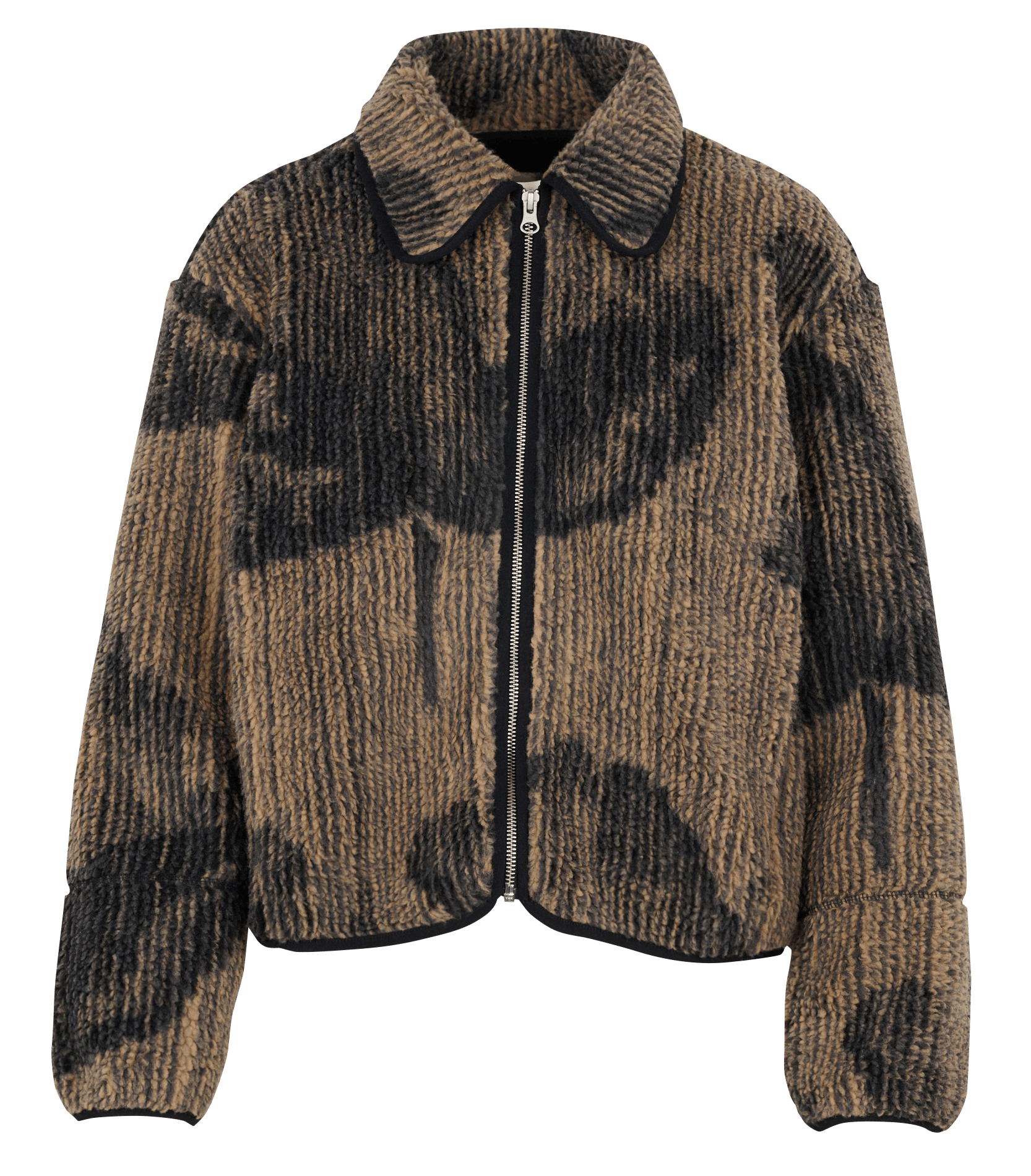 Veste jacquard droite zippée  THINKING MU Marron