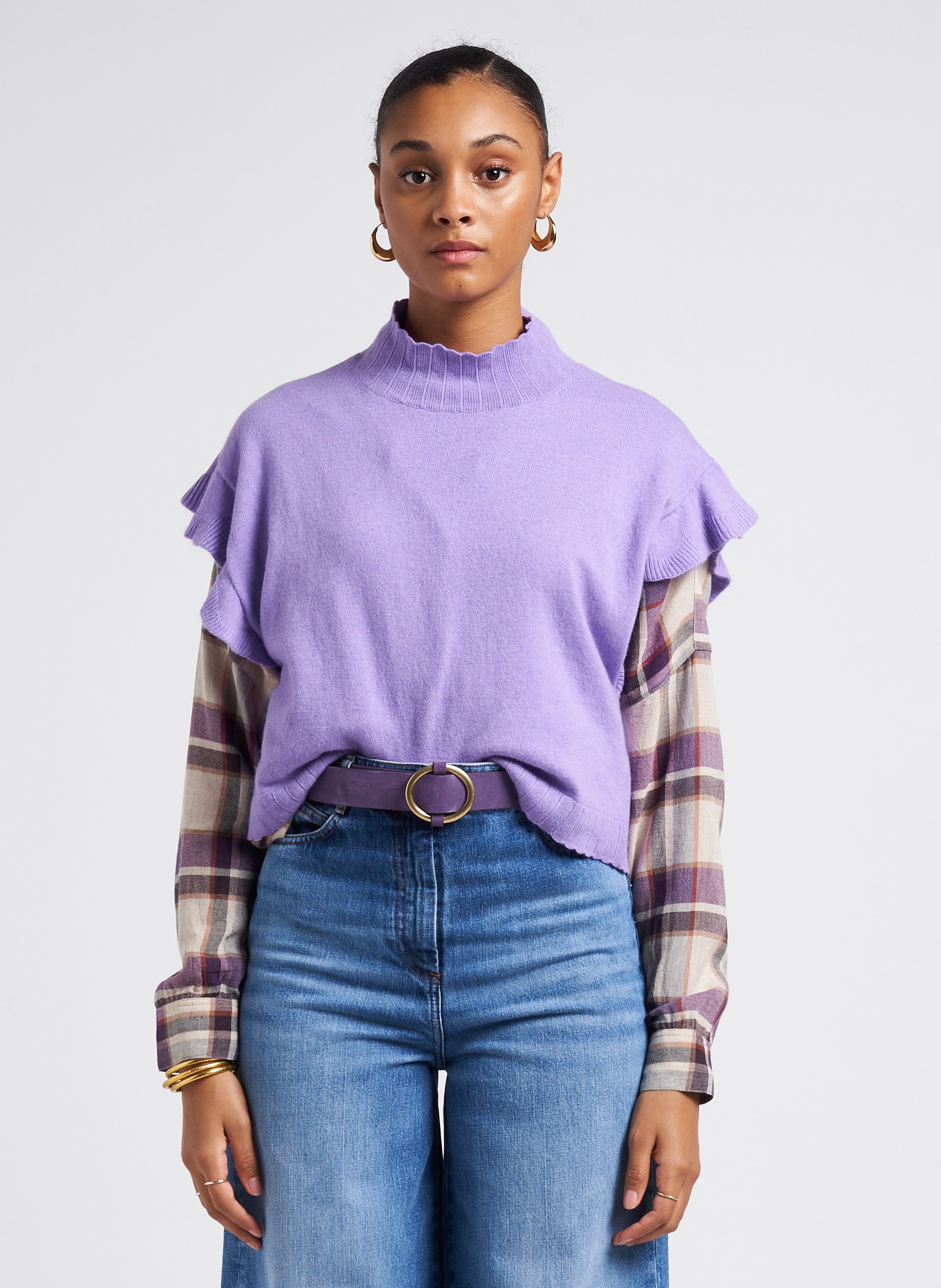 Cropped Scalloped Ribbed Sweater With High Neck Bougainvillea Sessun - Women  | Place des Tendances