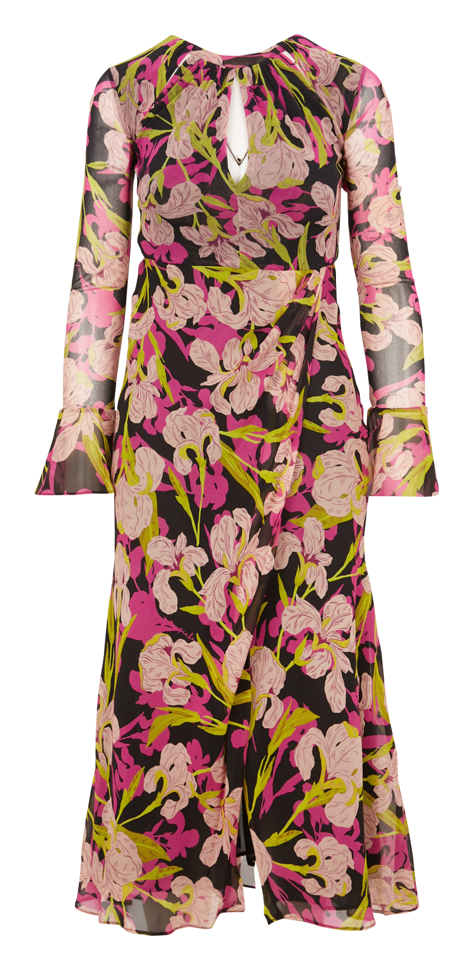 Long printed round-neck dress PINKO Multicolored